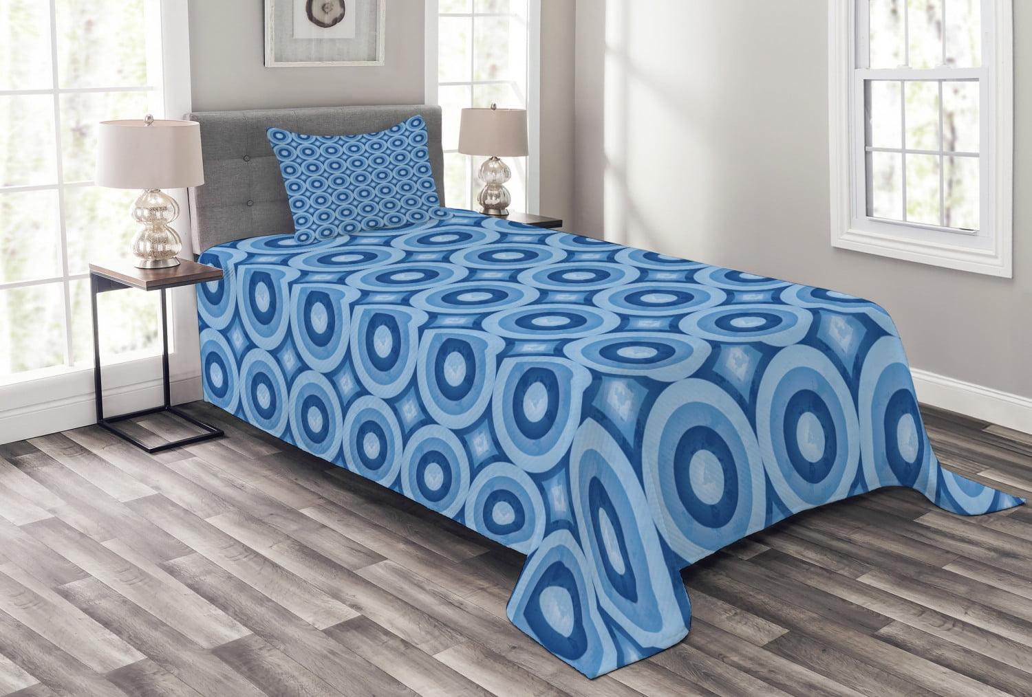 Ambesonne Ambesonne Blue Bedspread Set Retro Pattern Revival Tile Blue Pale Blue
