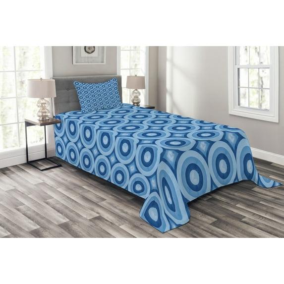 Ambesonne Ambesonne Blue Bedspread Set Retro Pattern Revival Tile Blue Pale Blue