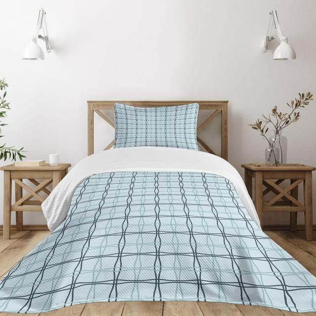 Ambesonne Ambesonne Blue Bedspread Set 2 Pcs Square Wavy Lines Patterns Twin Almond Green Slate Blue