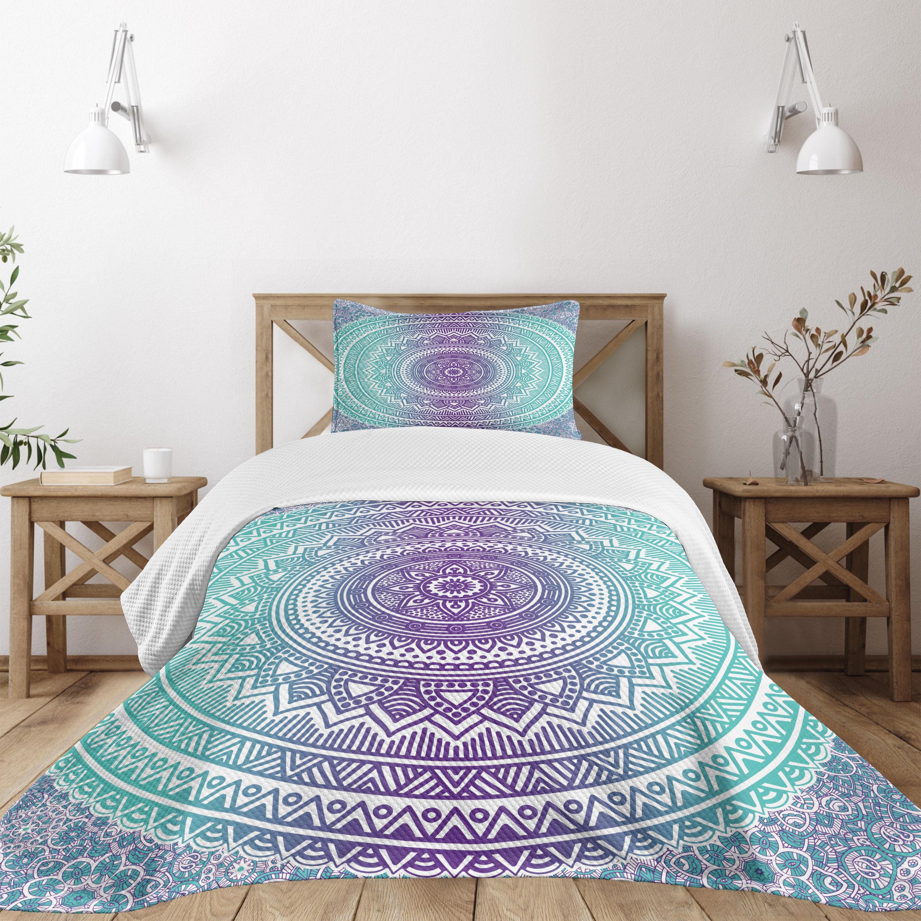 Twin Purple Mandala Quilted Bedspread Set with Sham