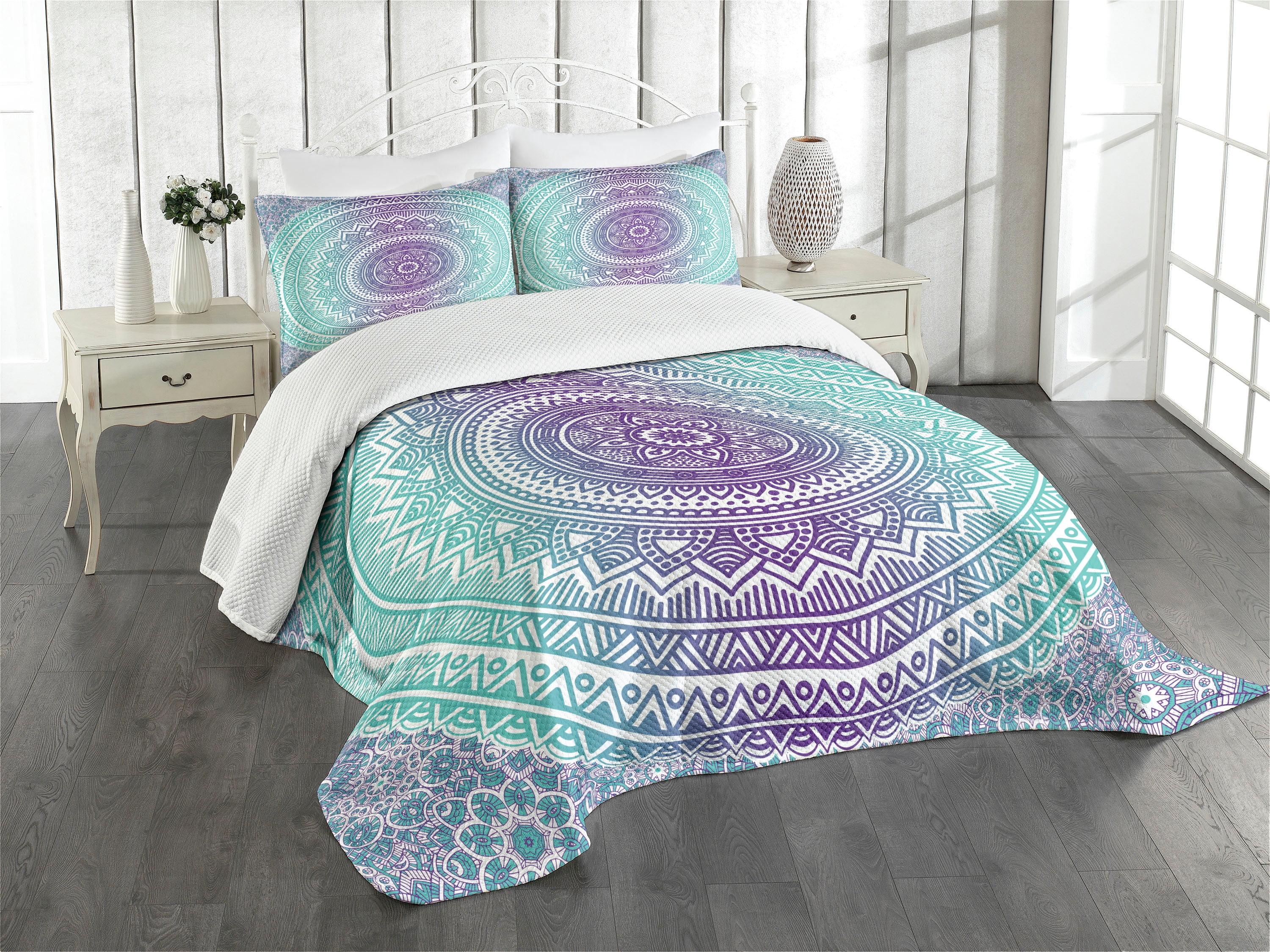 Ambesonne Blue and Purple Bedspread Set Hippie Mandala Purple