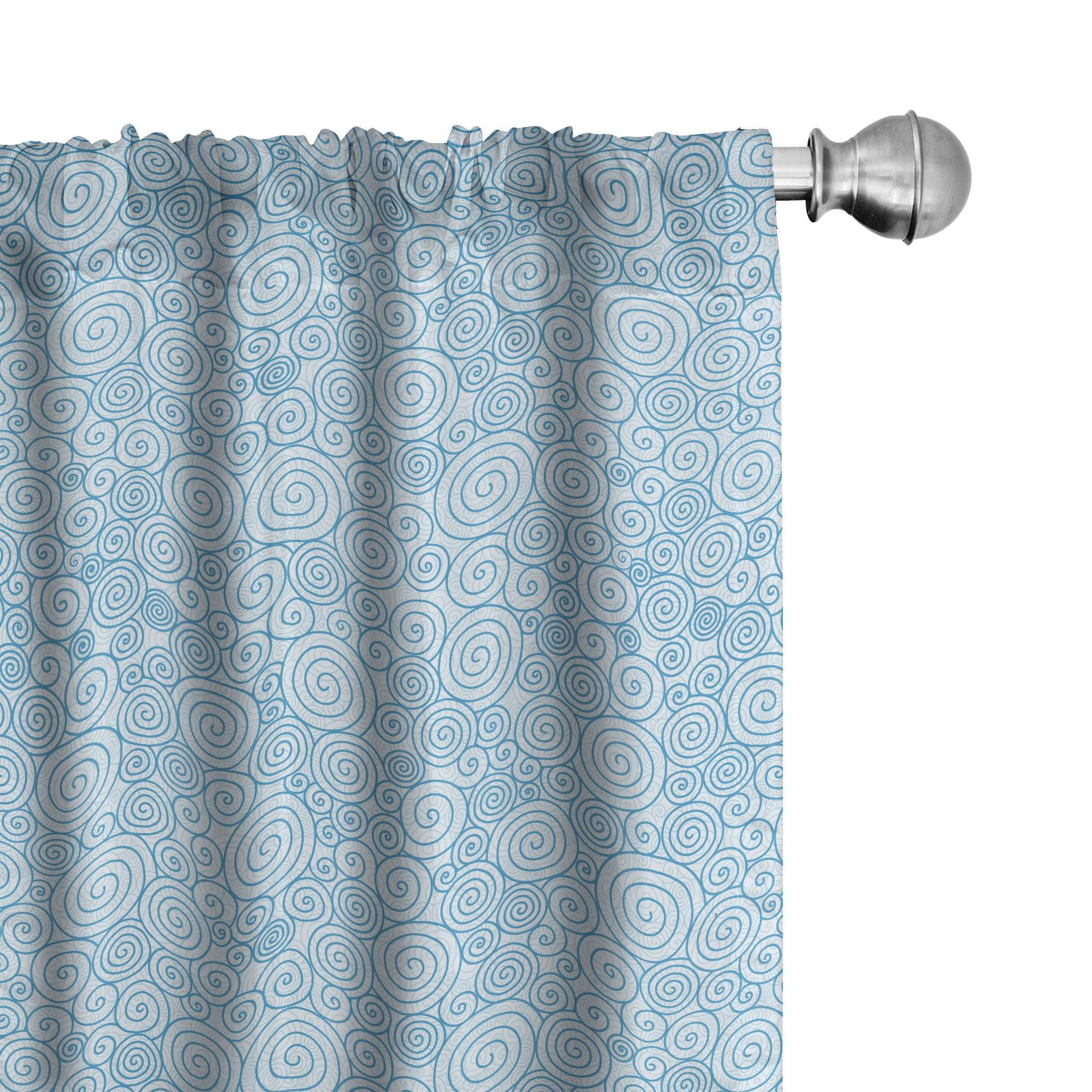 Blue and White Swirl Pattern Rod Pocket Curtain Panels, 28" x 84"