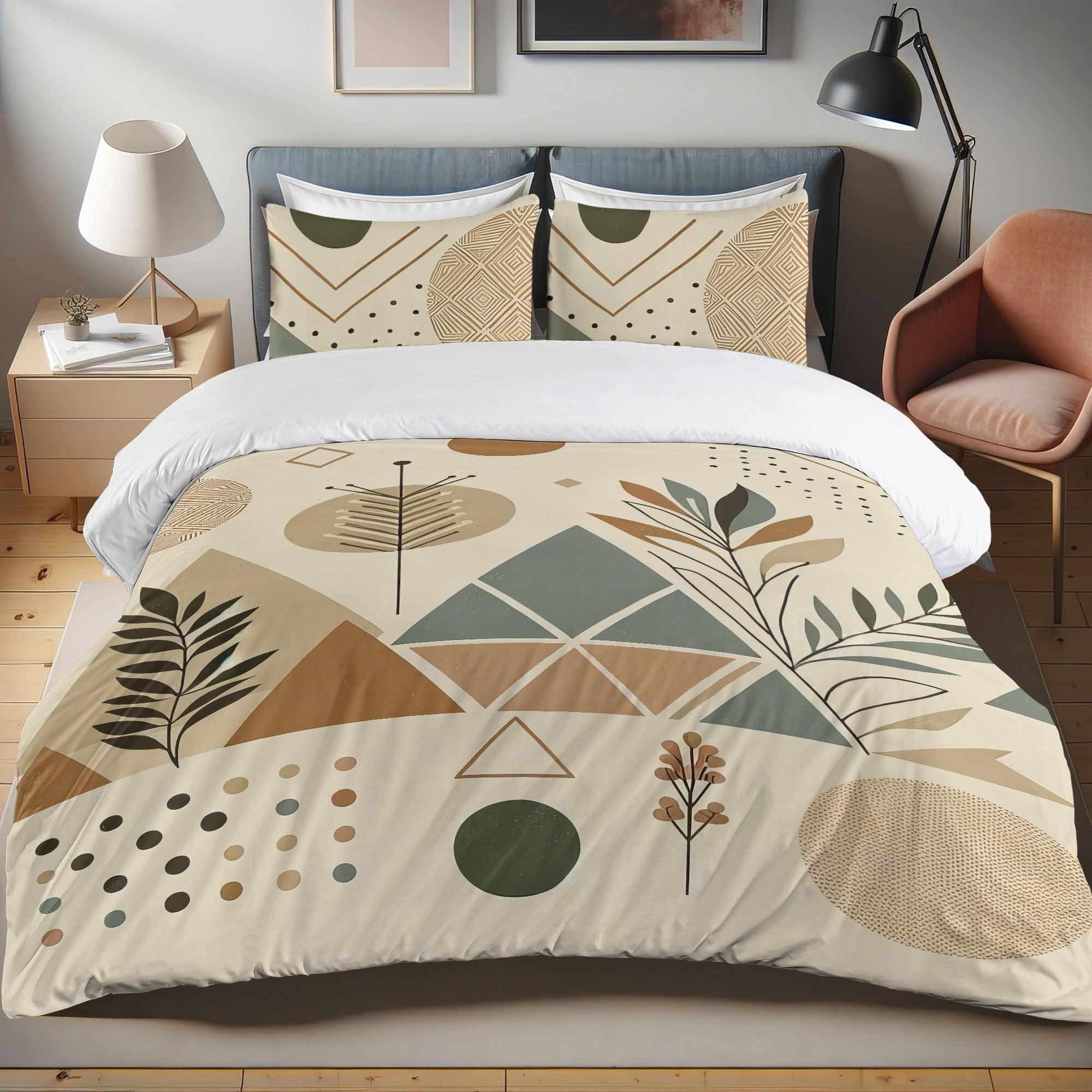 Bohemian Geometric Ecru Beige Blue King Duvet Cover Set