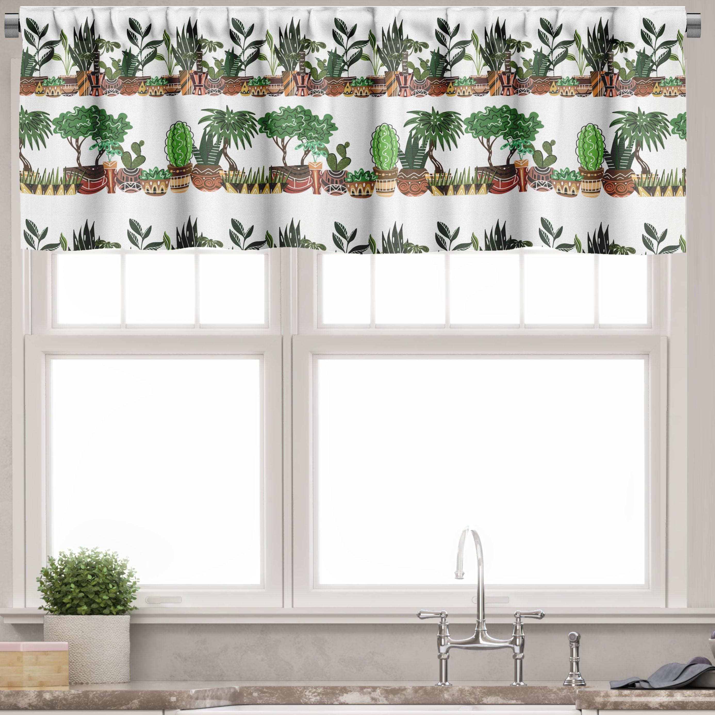 Olive Green Brown Exotic House Plants Satin Valance