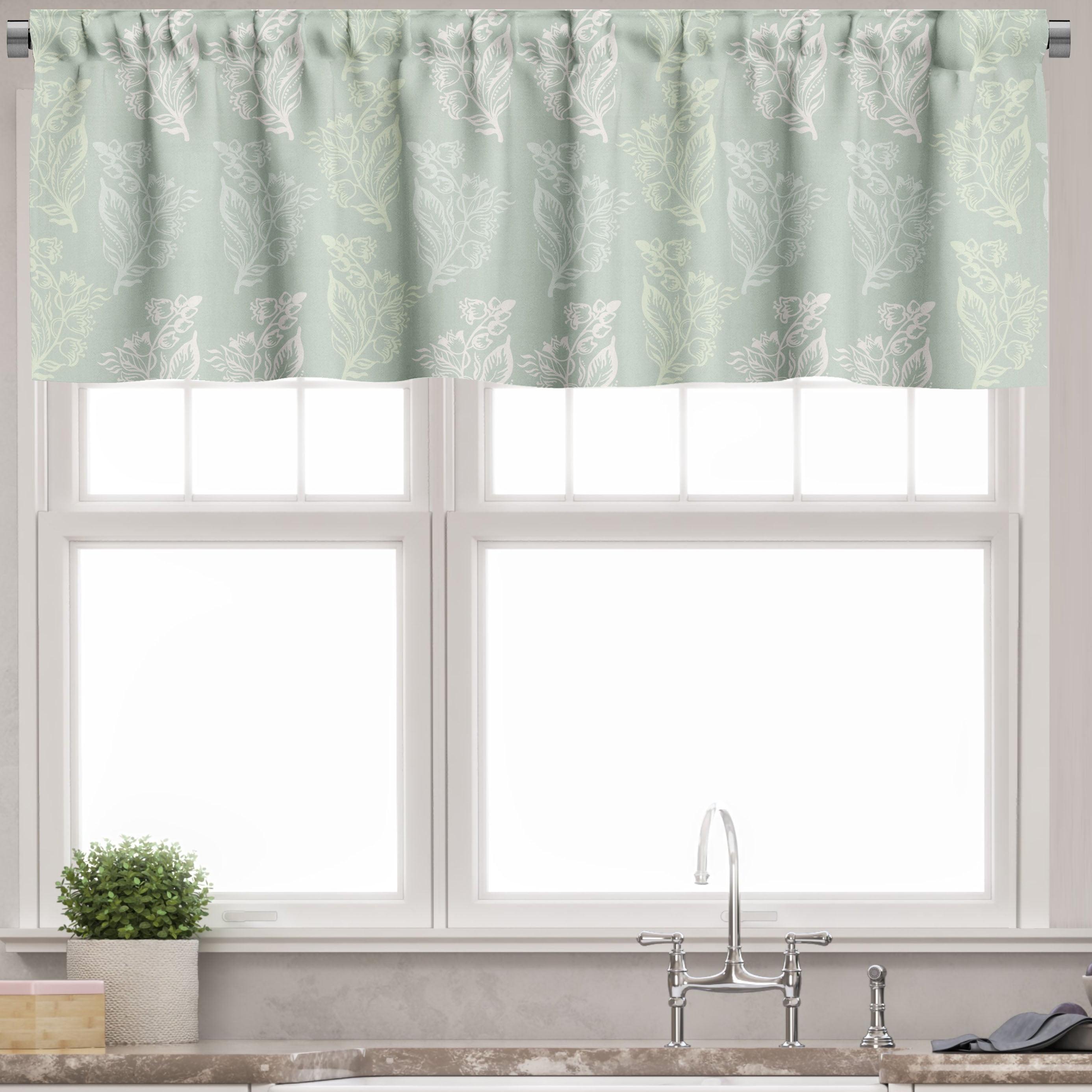 Pale Sage Green Floral Satin Rod Pocket Valance