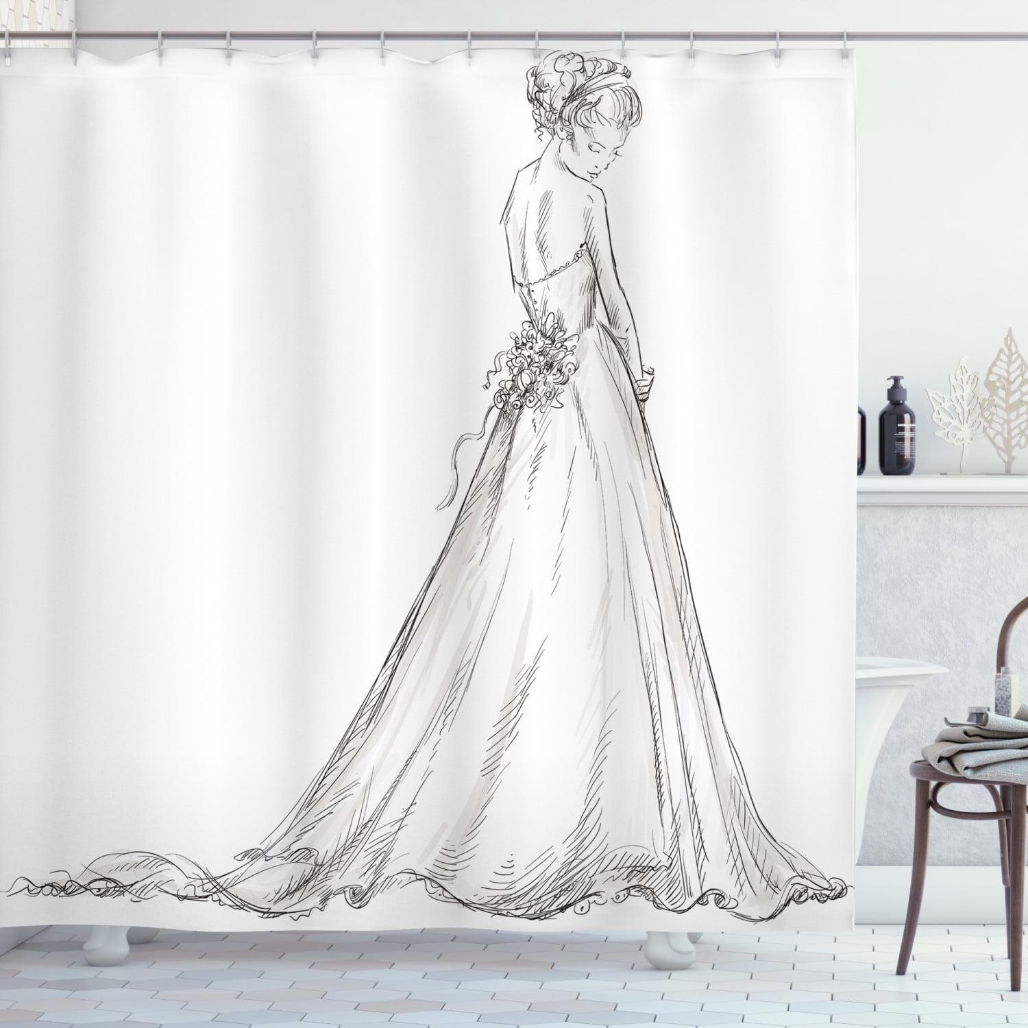 Elegant Black and White Bridal Sketch Shower Curtain