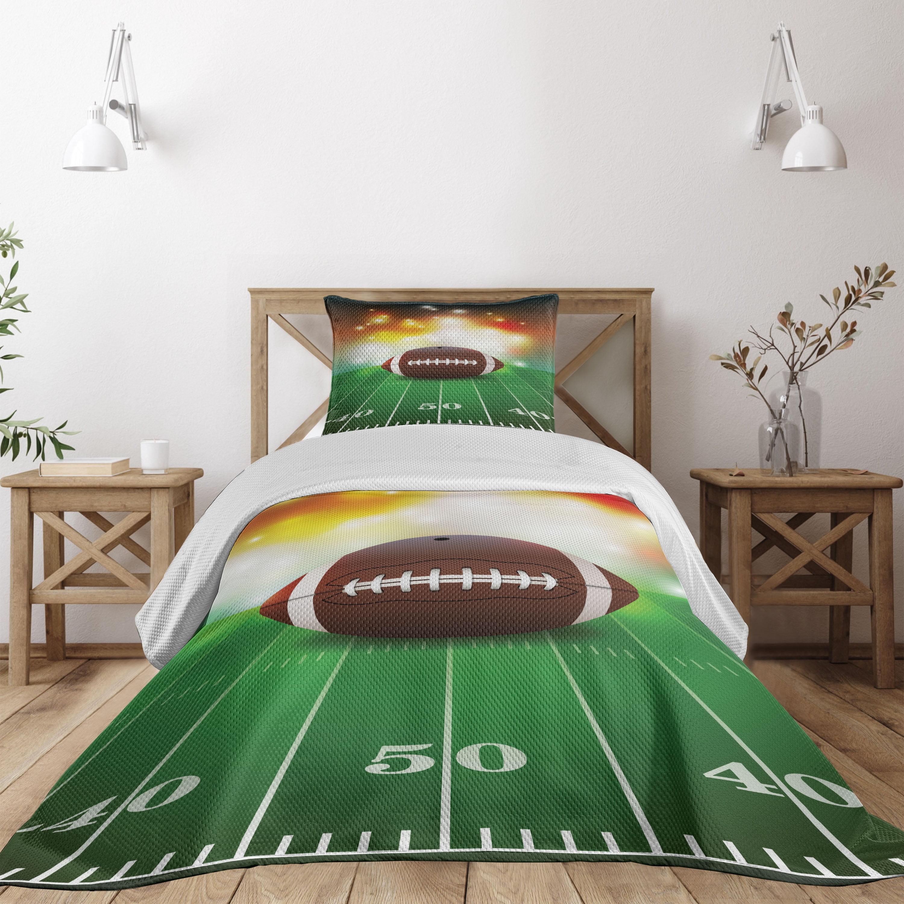 Twin Brown and Green Quilted Football Field Bedspread Set