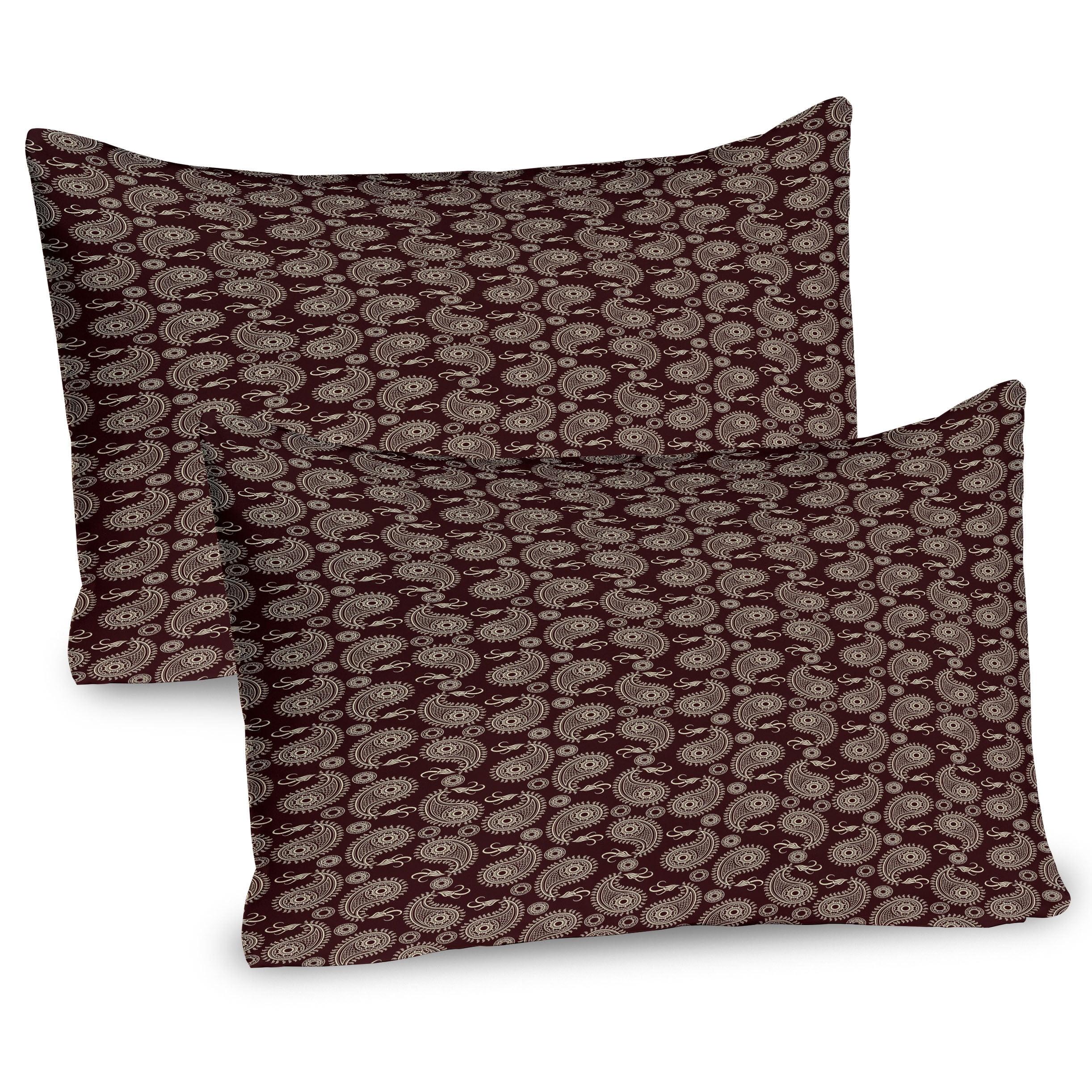 Ambesonne Brown Paisley Pillow Sham 2 Pack Oriental Damask Art Chestnut Brown Eggshell