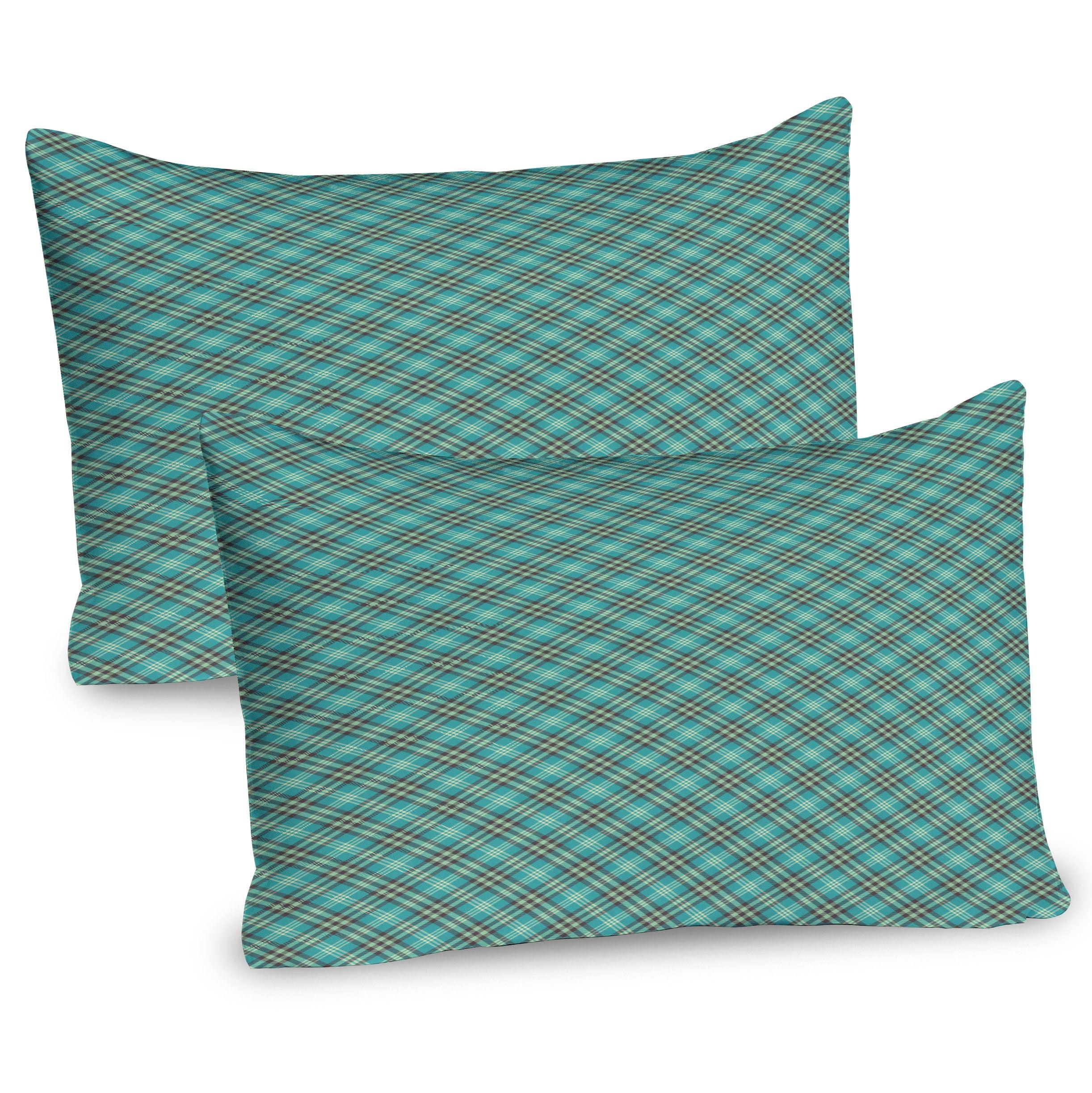 Ambesonne Brown Plaid Pillow Sham 2 Pack Scottish and Symmetry Almond Green Umber