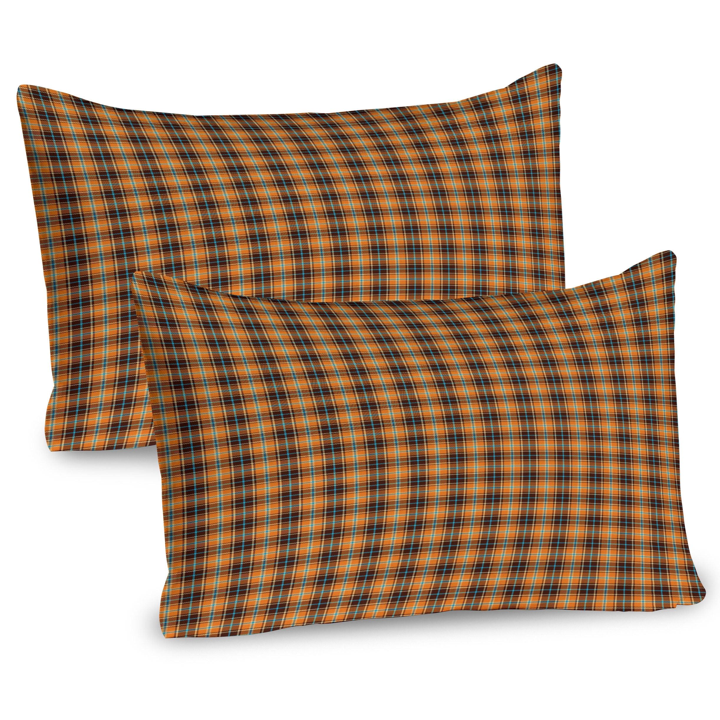 Ambesonne Brown Plaid Pillow Sham 2 Pack Tartan in Earth Tones Orange Brown and Sky Blue