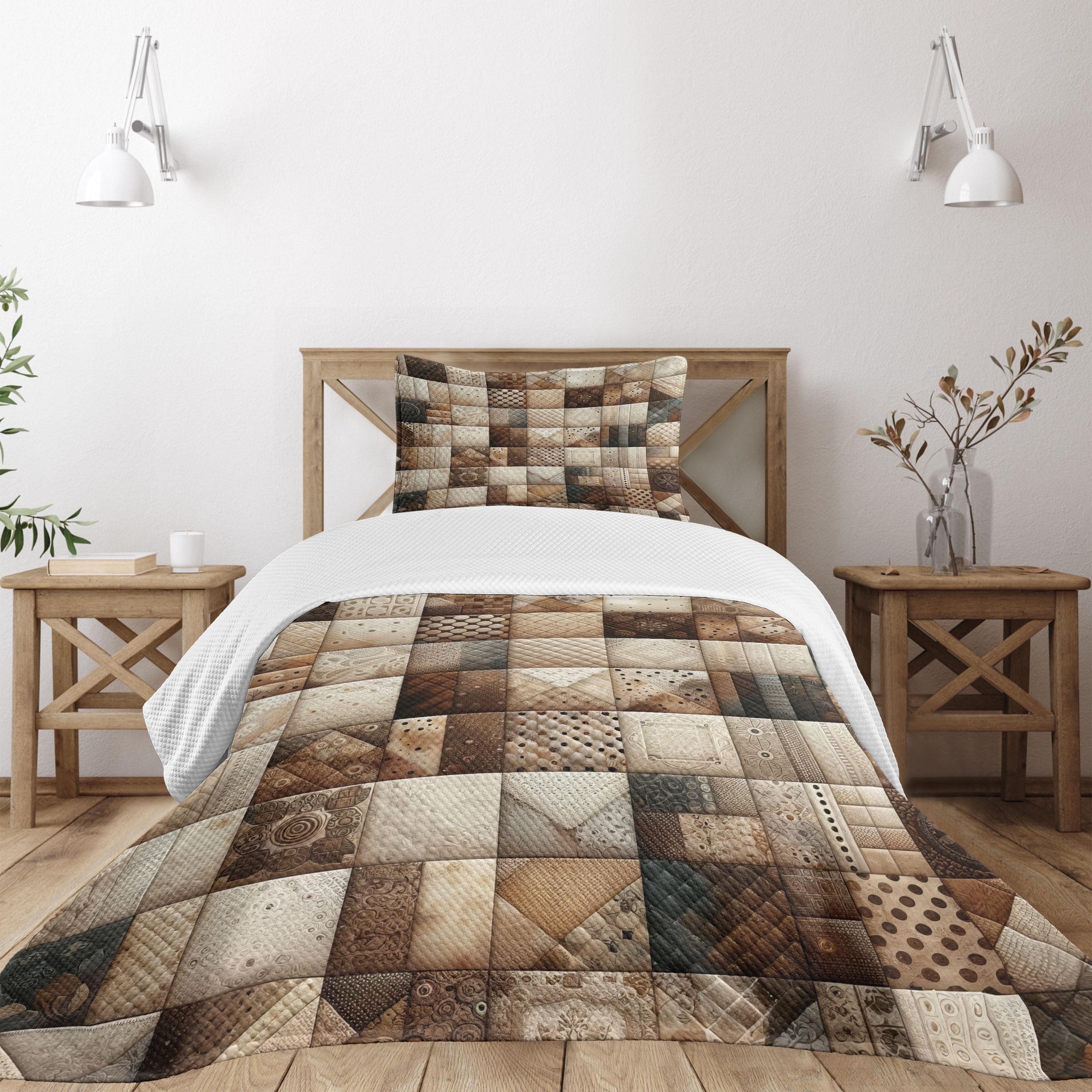 Twin Brown Quilted Bedspread Set with Pillow Sham