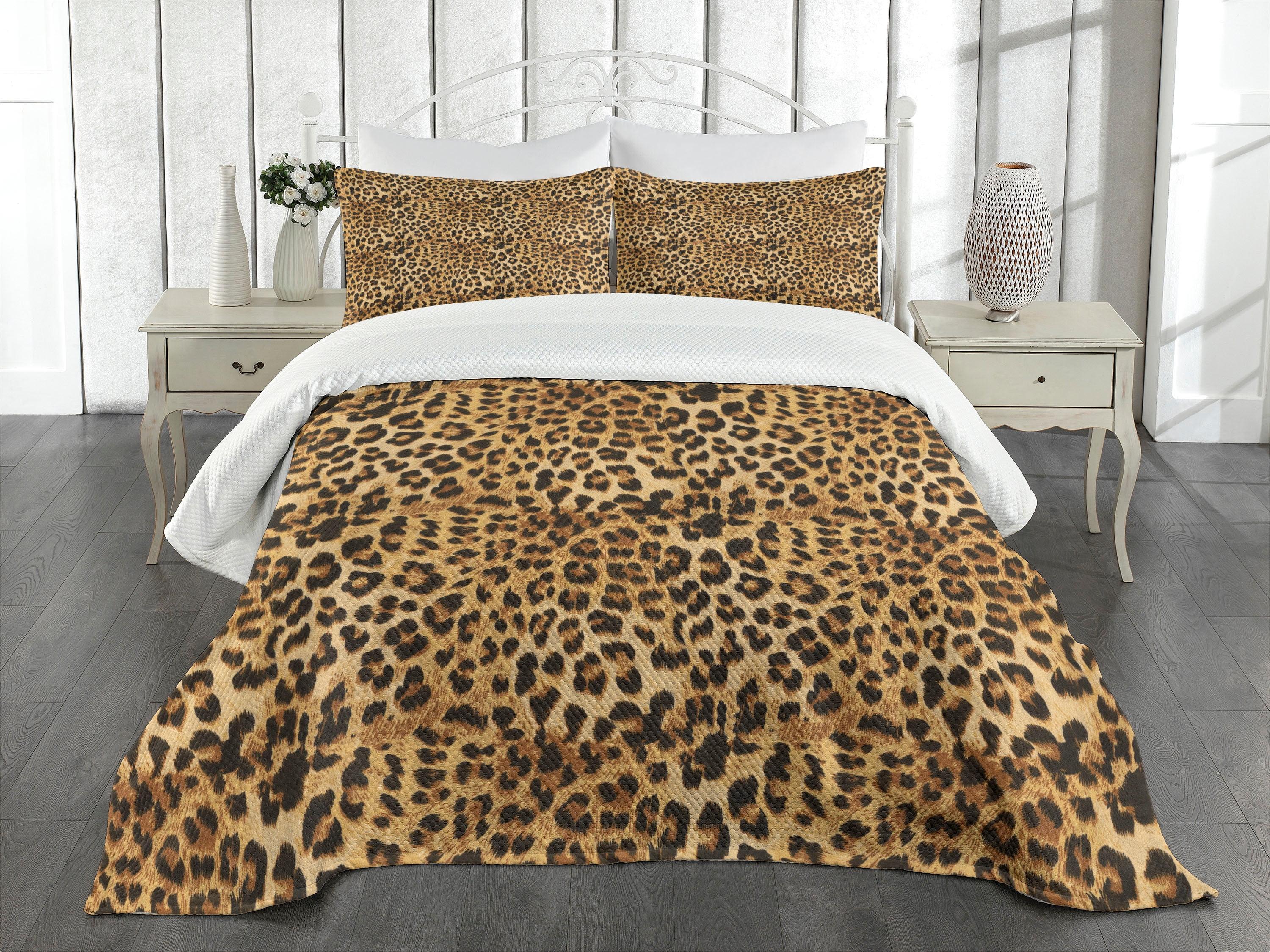 Ambesonne Brown Bedspread Set Leopard Print Brown