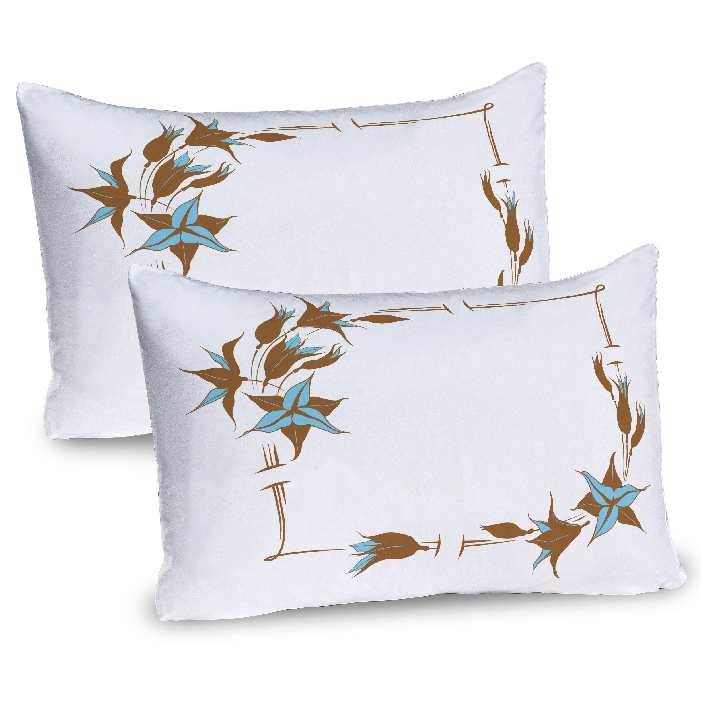 Caramel and Pale Blue Floral Frame Microfiber Pillow Shams 2 Pack