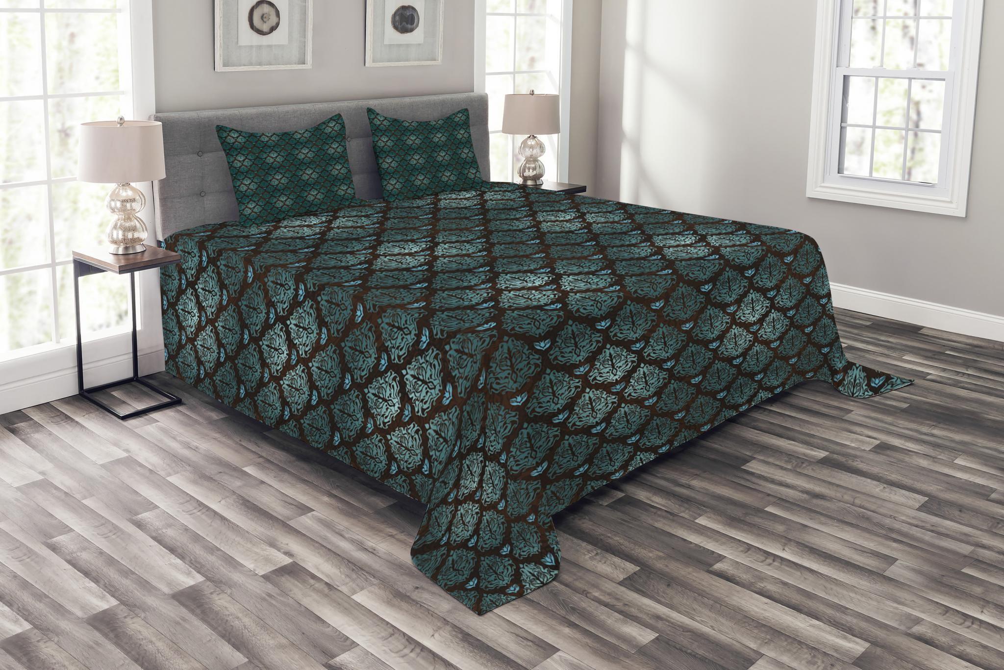 Ambesonne Ambesonne Brown and Blue Bedspread Set Grungy Swirls Teal Brown Pale Blue