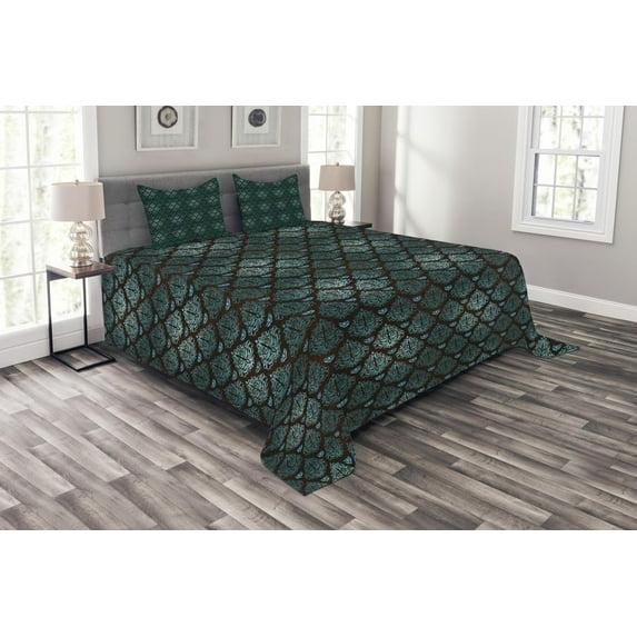 Ambesonne Ambesonne Brown and Blue Bedspread Set Grungy Swirls Teal Brown Pale Blue