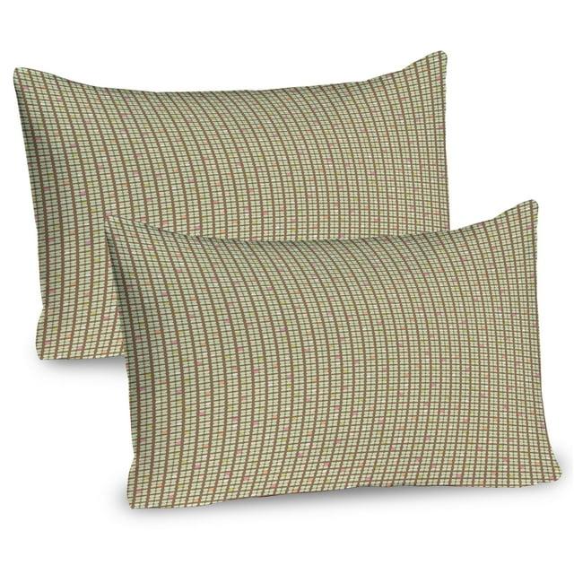 Ambesonne Brown and Green Pillow Sham 2 Pack Colorful Details 36"x20" Umber Pale Green