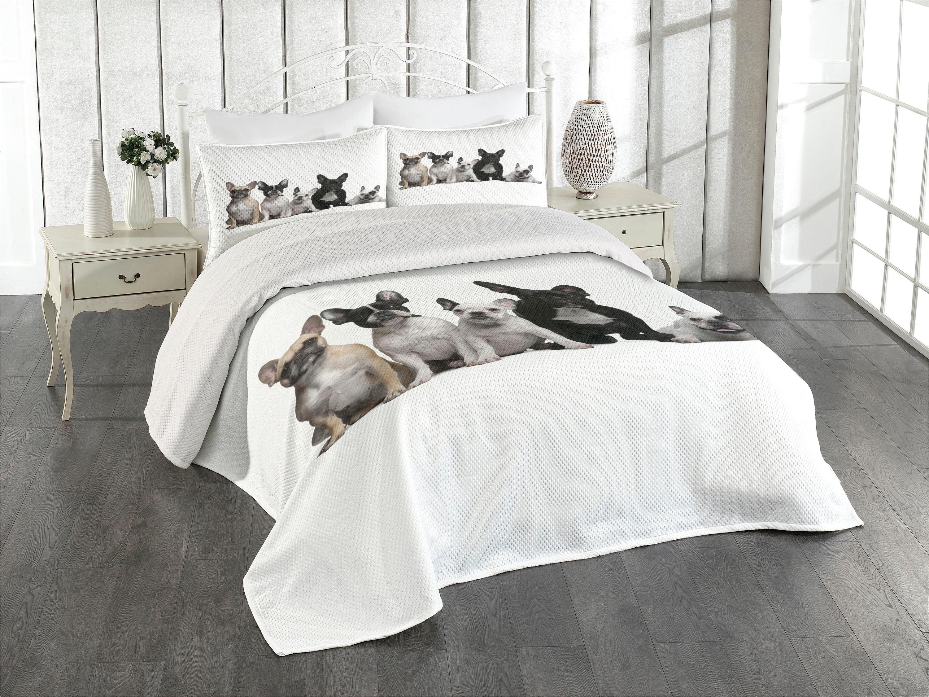 Twin White Polyester Kids Unisex Bulldog Bedspread Set