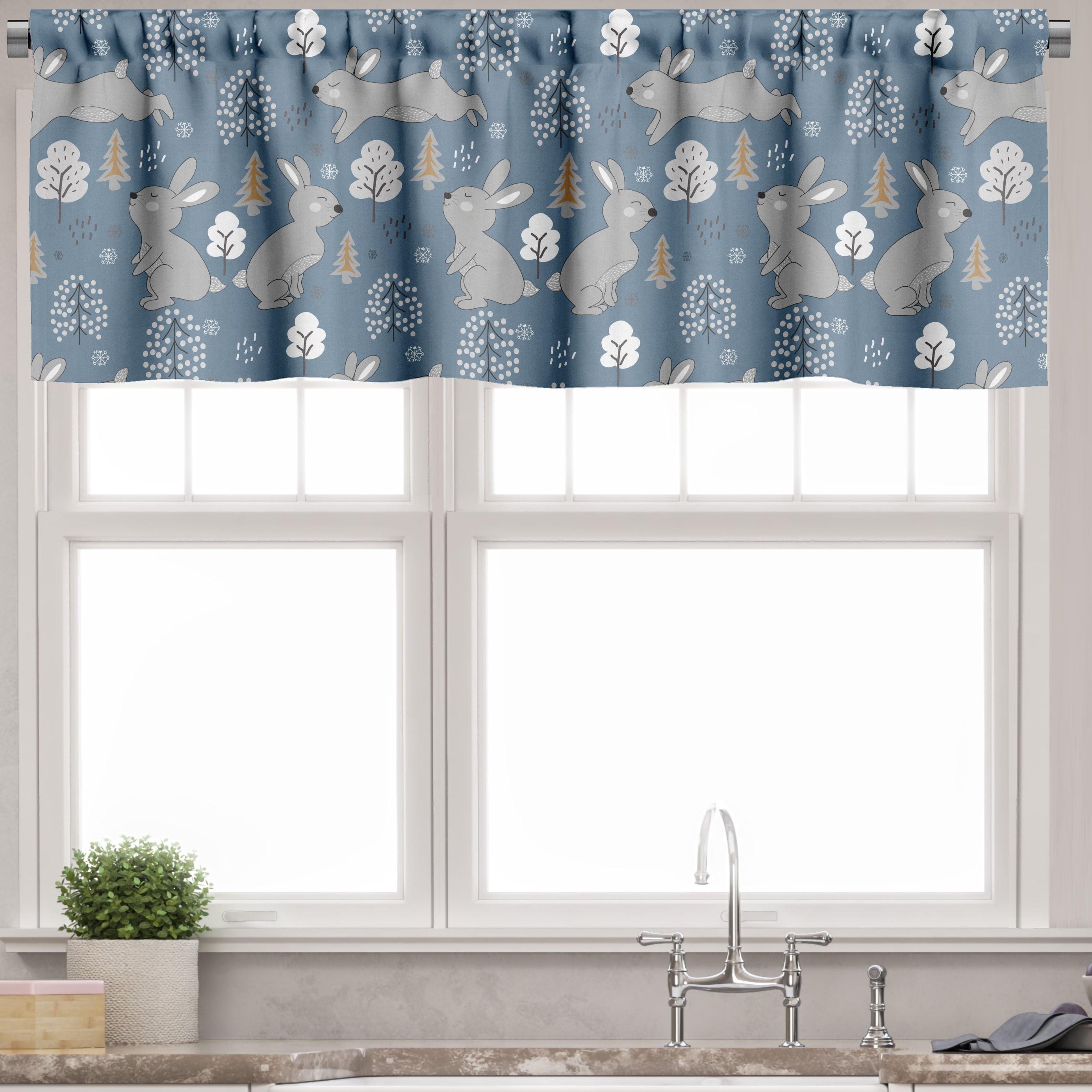 Blue Grey Pale Taupe Bunny Print Satin Valance Set