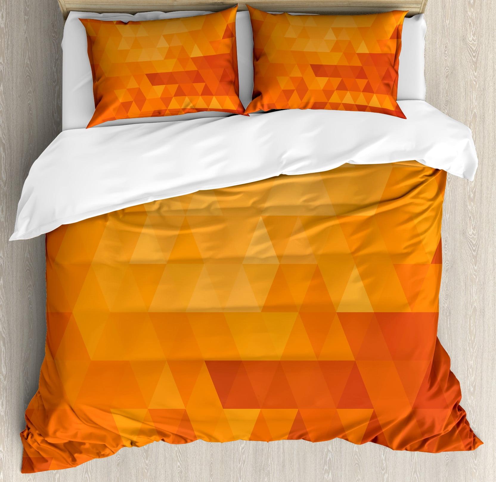 Burnt Orange Geometric Triangle Mosaic Queen Duvet Cover Set