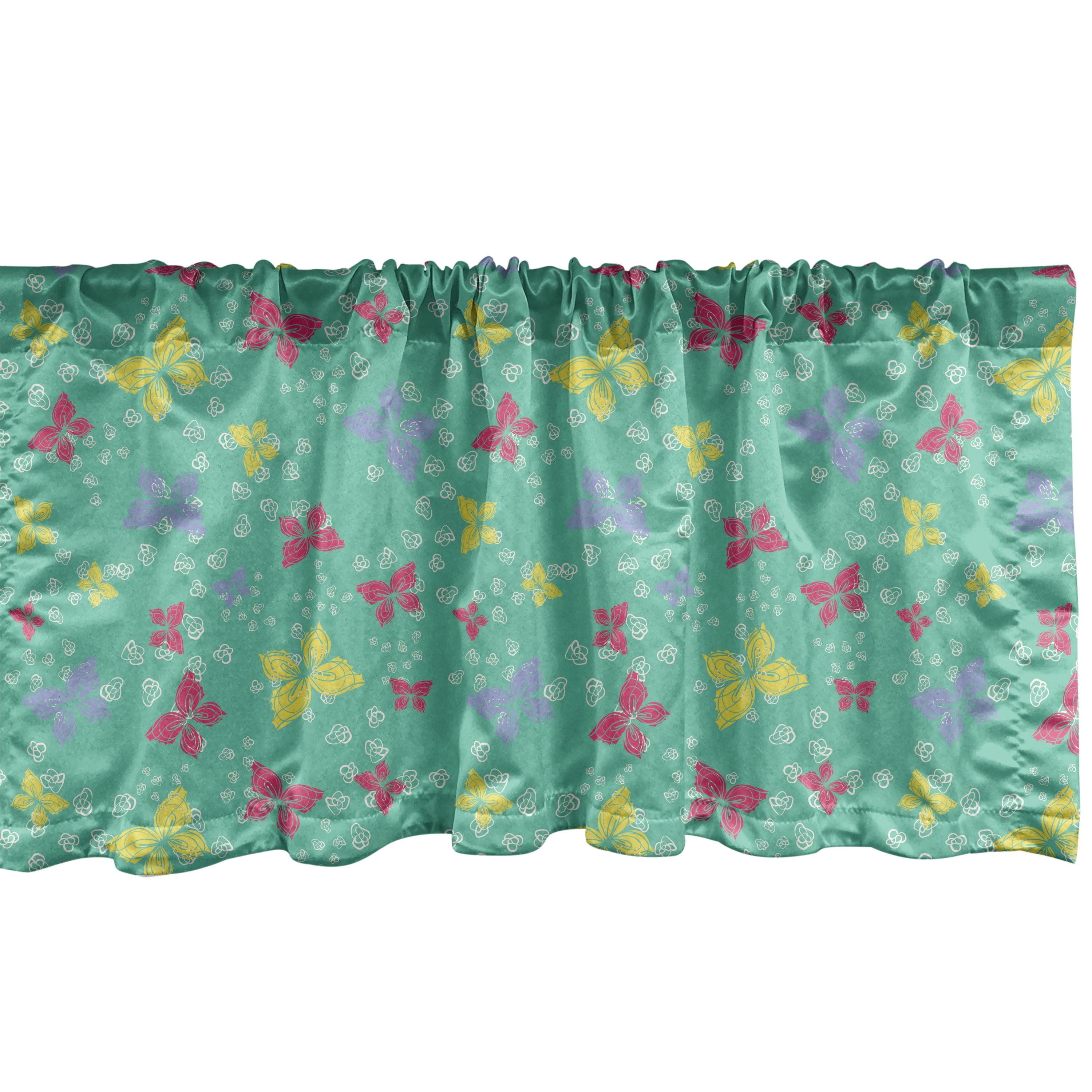 Ambesonne Ambesonne Floral Valance Pack of 2 Wild Flowers and Butterflies Dark Seafoam and Multicolor