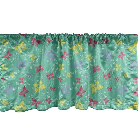 Ambesonne Ambesonne Floral Valance Pack of 2 Wild Flowers and Butterflies Dark Seafoam and Multicolor