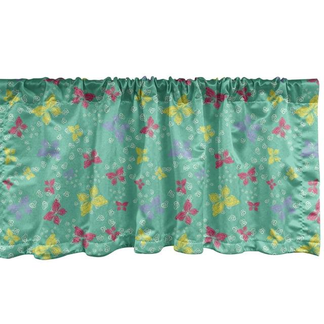 Ambesonne Ambesonne Floral Valance Pack of 2 Wild Flowers and Butterflies Dark Seafoam and Multicolor