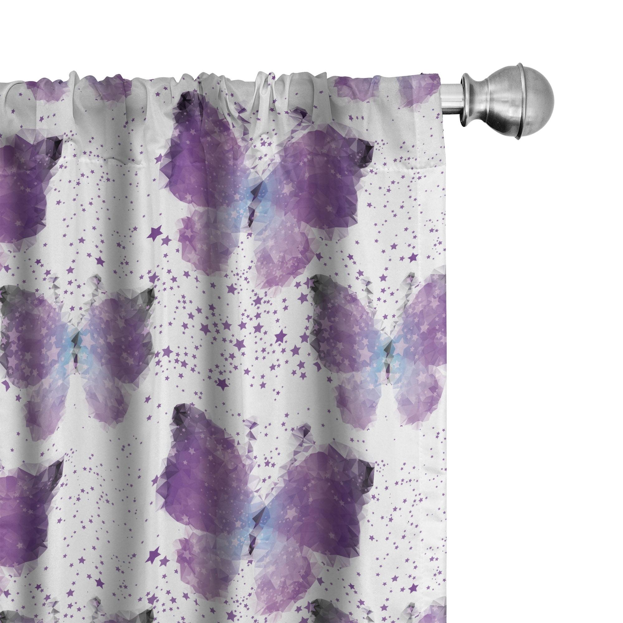 Purple and Blue Butterfly Geometric Pattern Room-Darkening Curtains, 28" x 63"