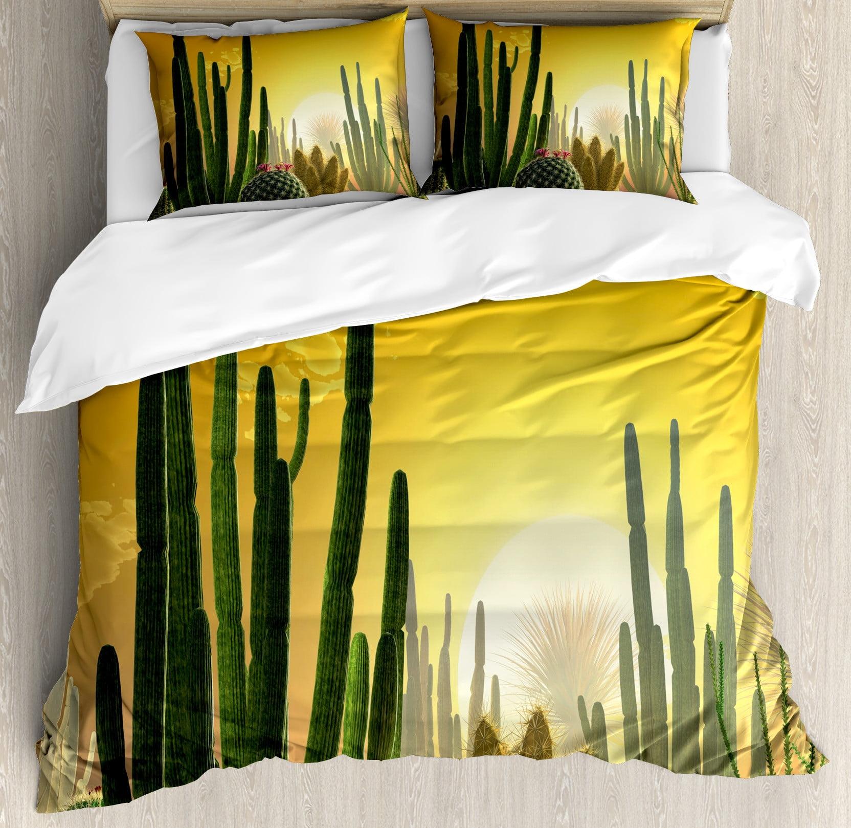 King Marigold Yellow Green Cactus Duvet Cover Set