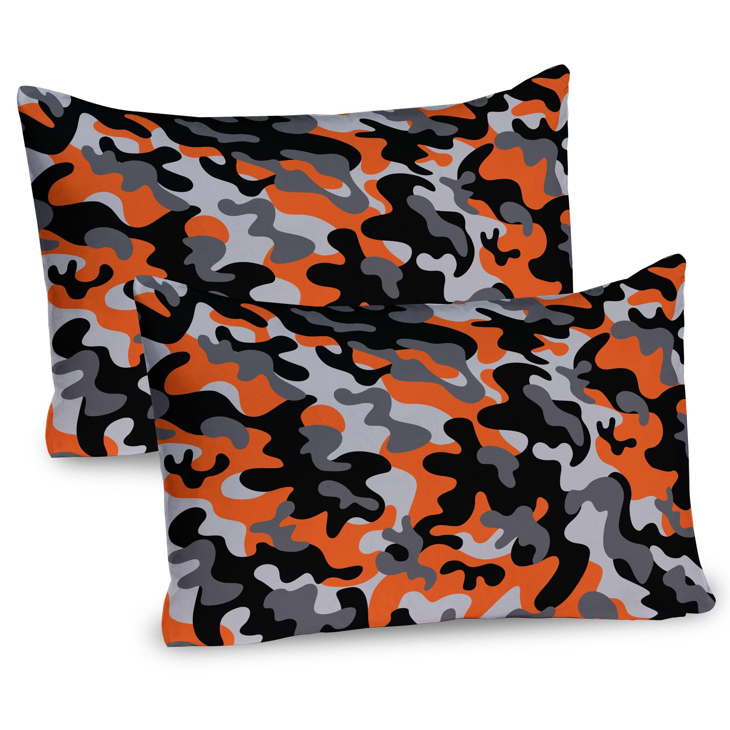 Ambesonne Camo Pillow Sham 2 Pack Modern Design Orange Grey Black