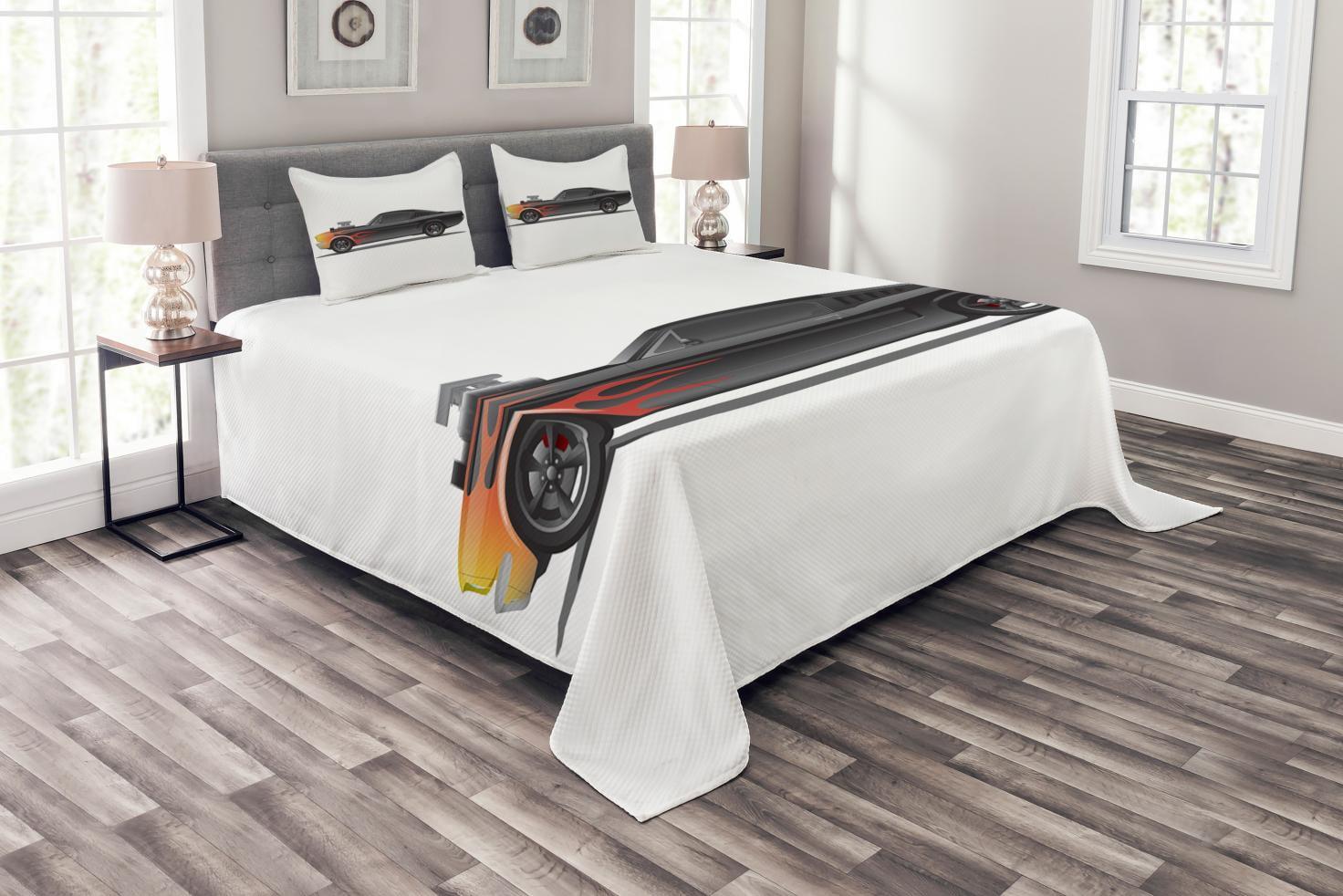 Ambesonne Cars Bedspread Set Retro Supercharger Vehicle Charcoal Grey Orange | Wayfair