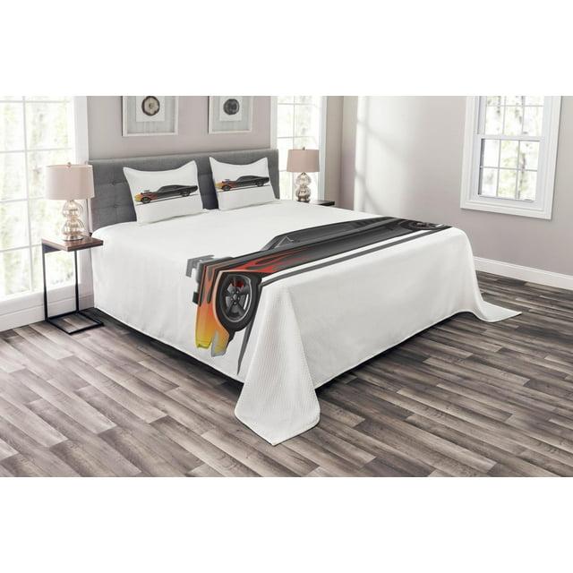Ambesonne Cars Bedspread Set Retro Supercharger Vehicle Charcoal Grey Orange | Wayfair