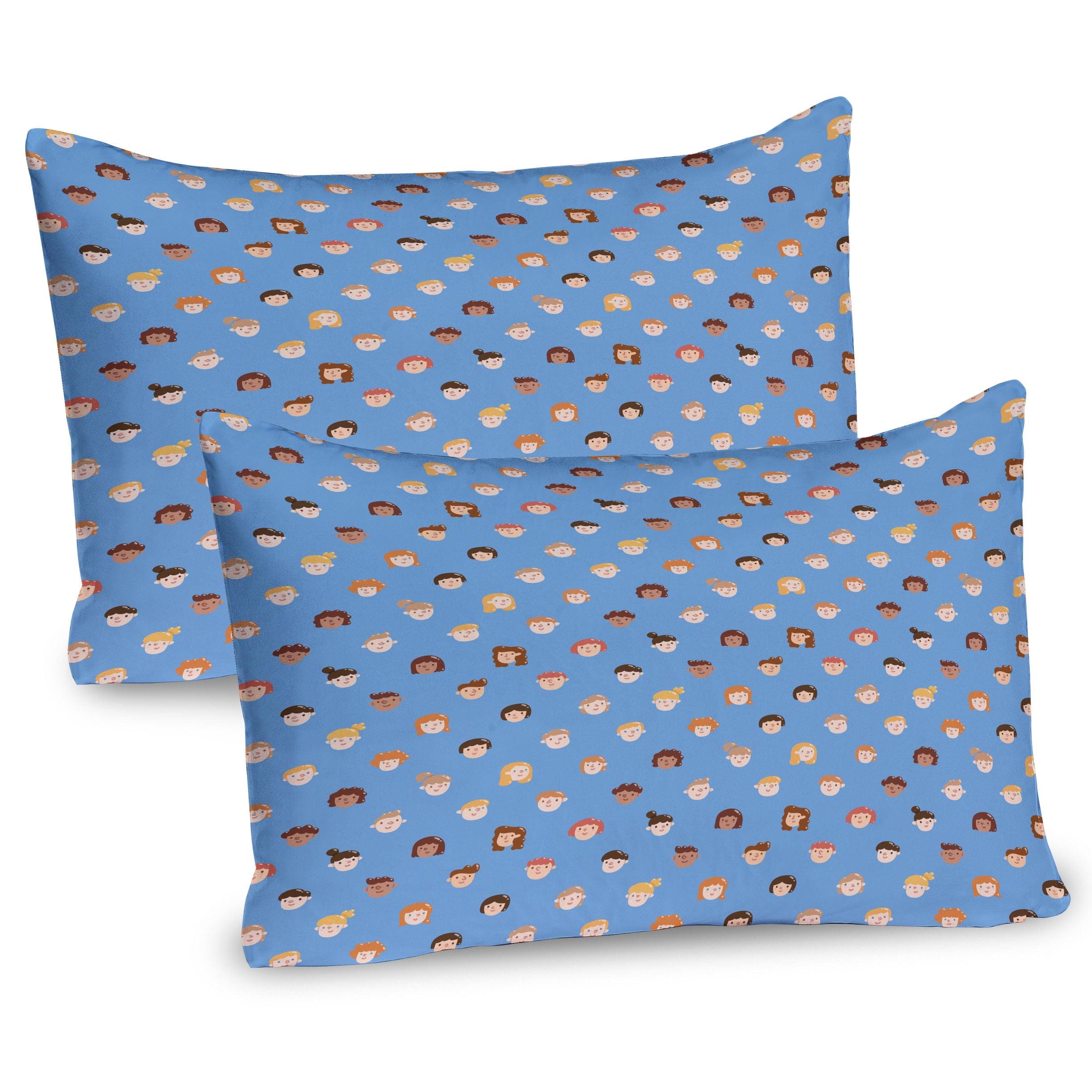 Ambesonne Cartoon Pillow Sham 2 Pack Boy and Girl Face Portrait 26"x20" Sky Blue Orange Redwood