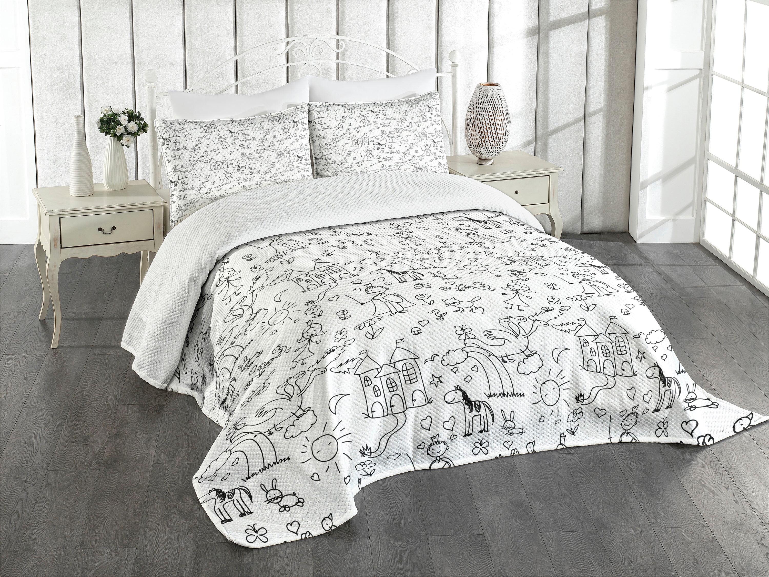 White Quilted Cartoon Bedspread Set with Pillow Shams