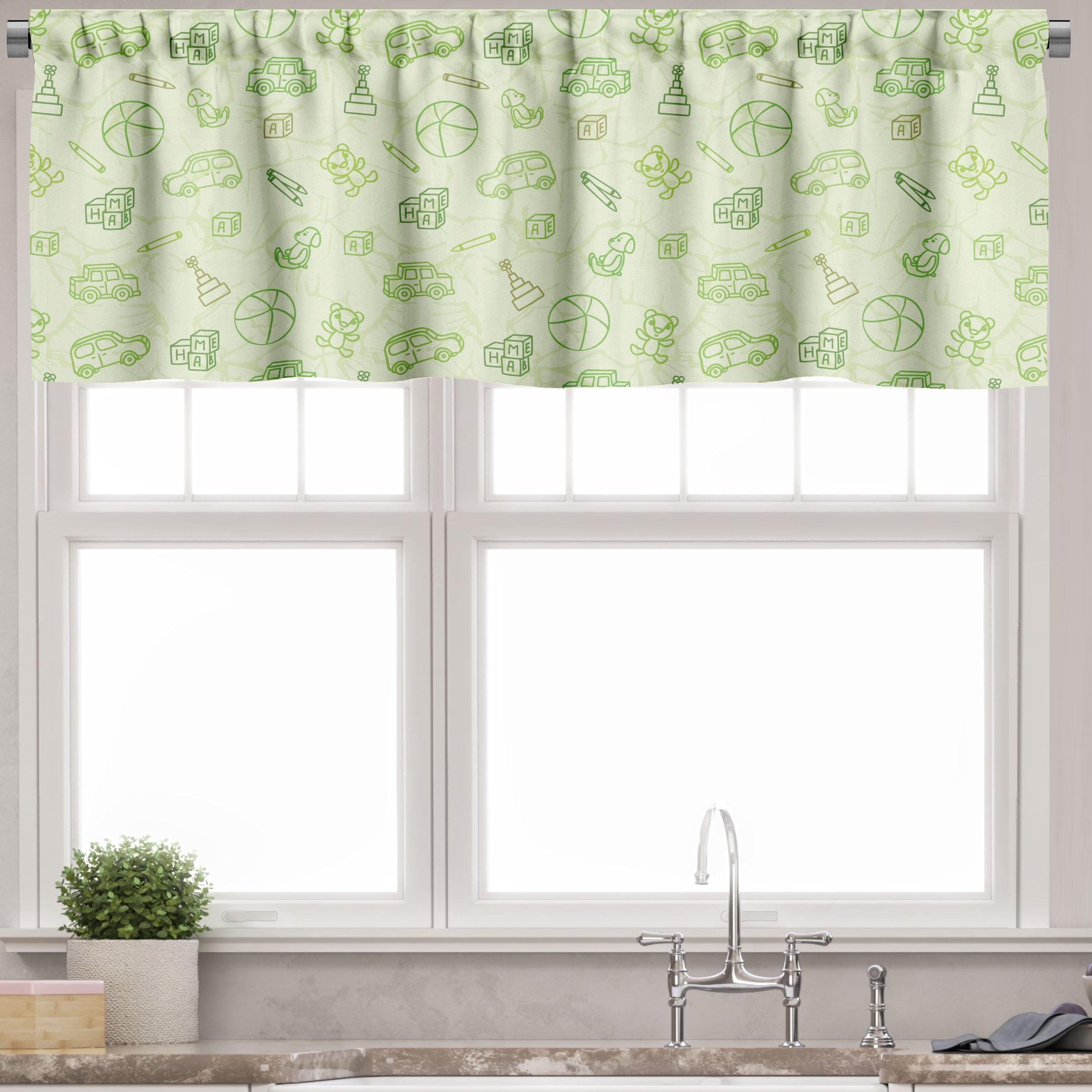 Pale Green Cartoon Doodle Design Satin Valance Set