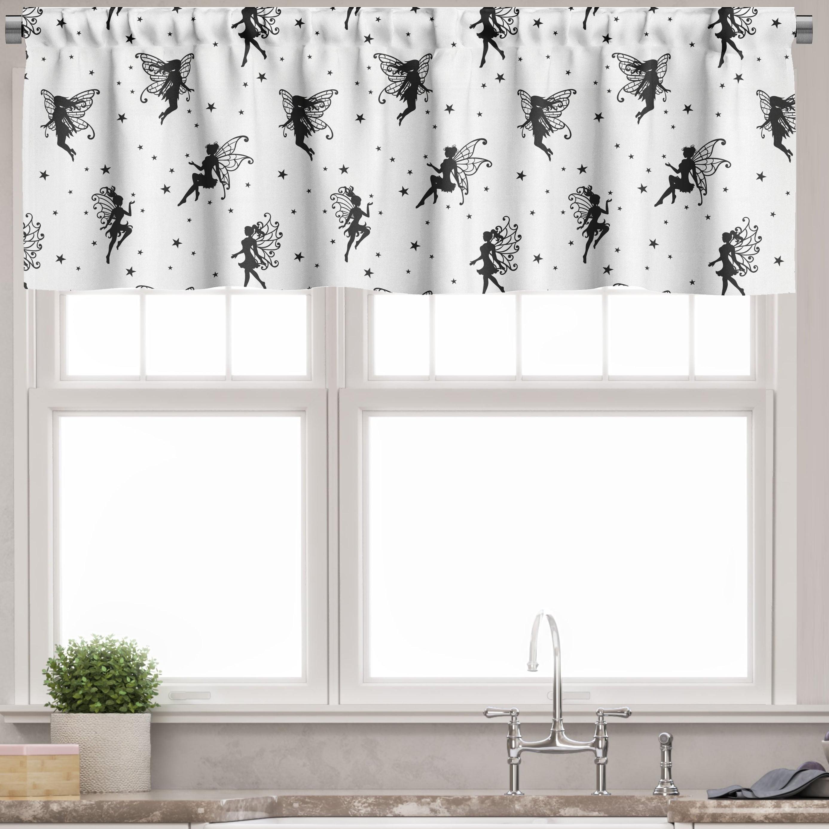 White and Charcoal Grey Fairy Print Satin Valance Set