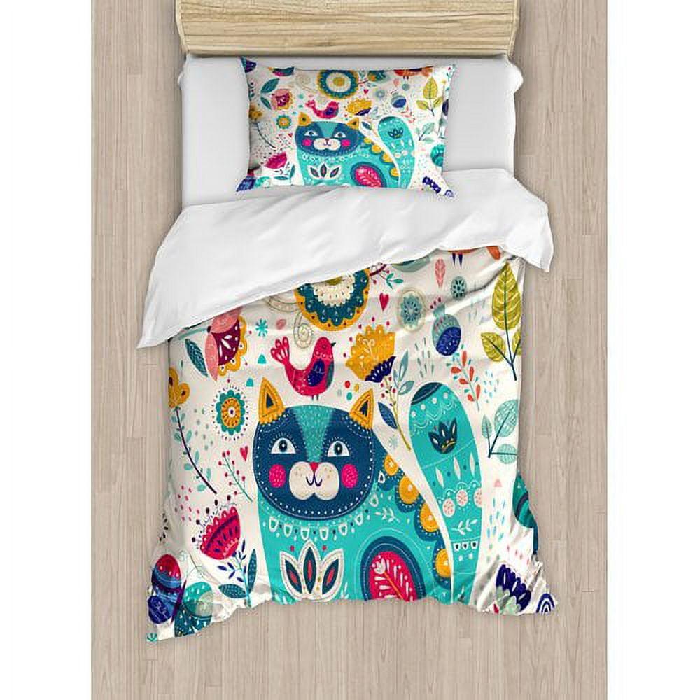 Cat Traditional Floral Duvet Cover Set