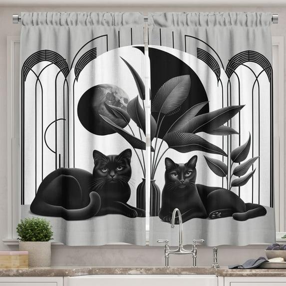 Ambesonne Cat Kitchen Curtain Mid Century Modern Boho Kitties  Pale Grey Charcoal Grey | Wayfair