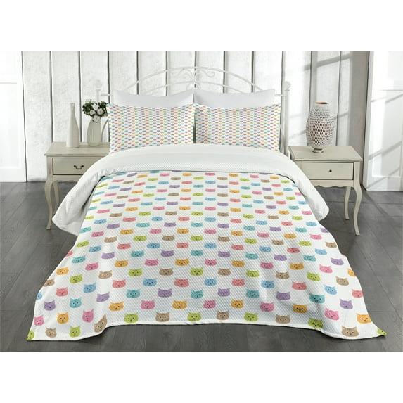 Ambesonne Cat Bedspread Set Colorful Faces Multicolor | Wayfair