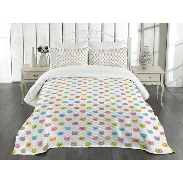 Ambesonne Cat Bedspread Set Colorful Faces Multicolor | Wayfair