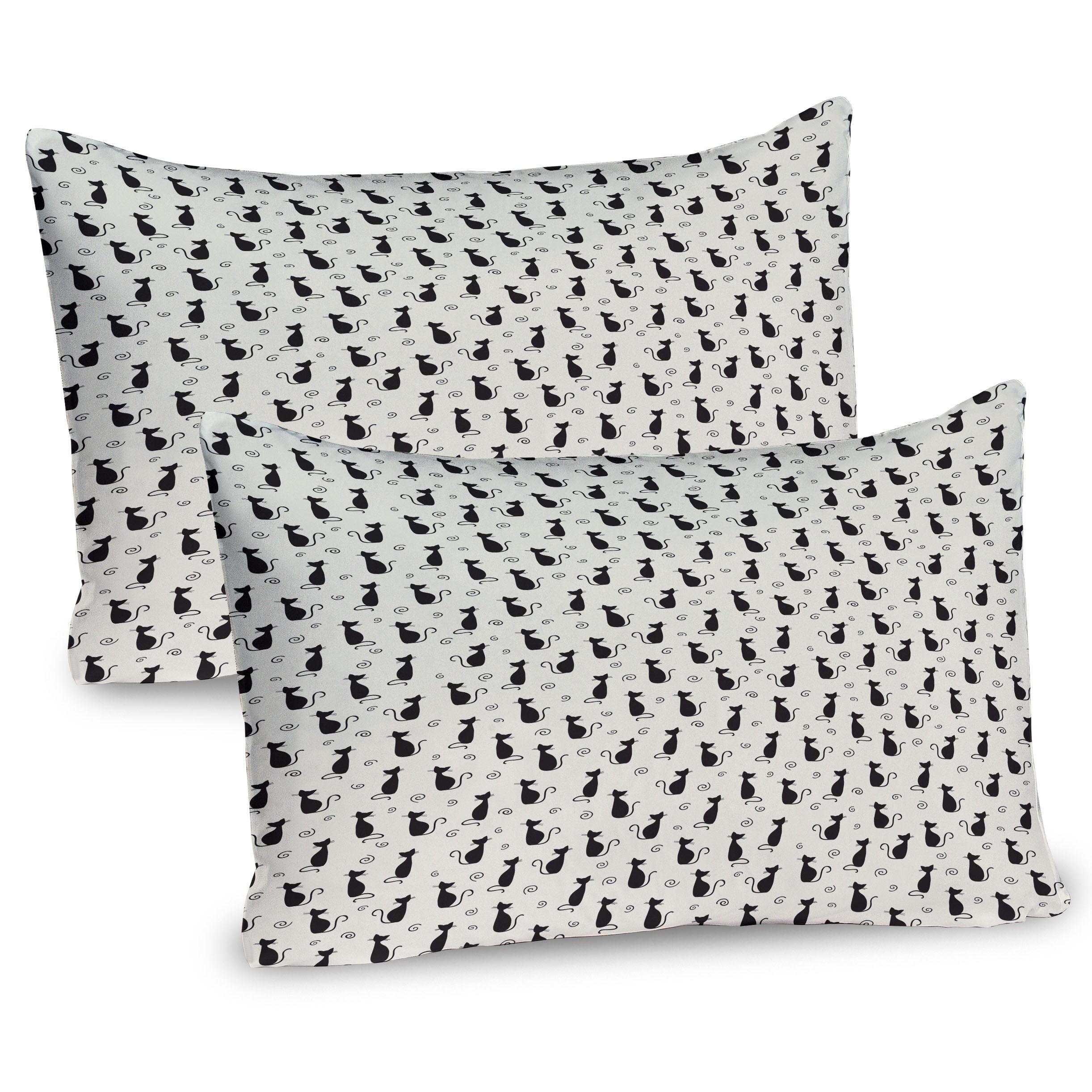 Ambesonne Cats Pillow Sham 2 Pack Animal Pattern and Spirals Black and Eggshell