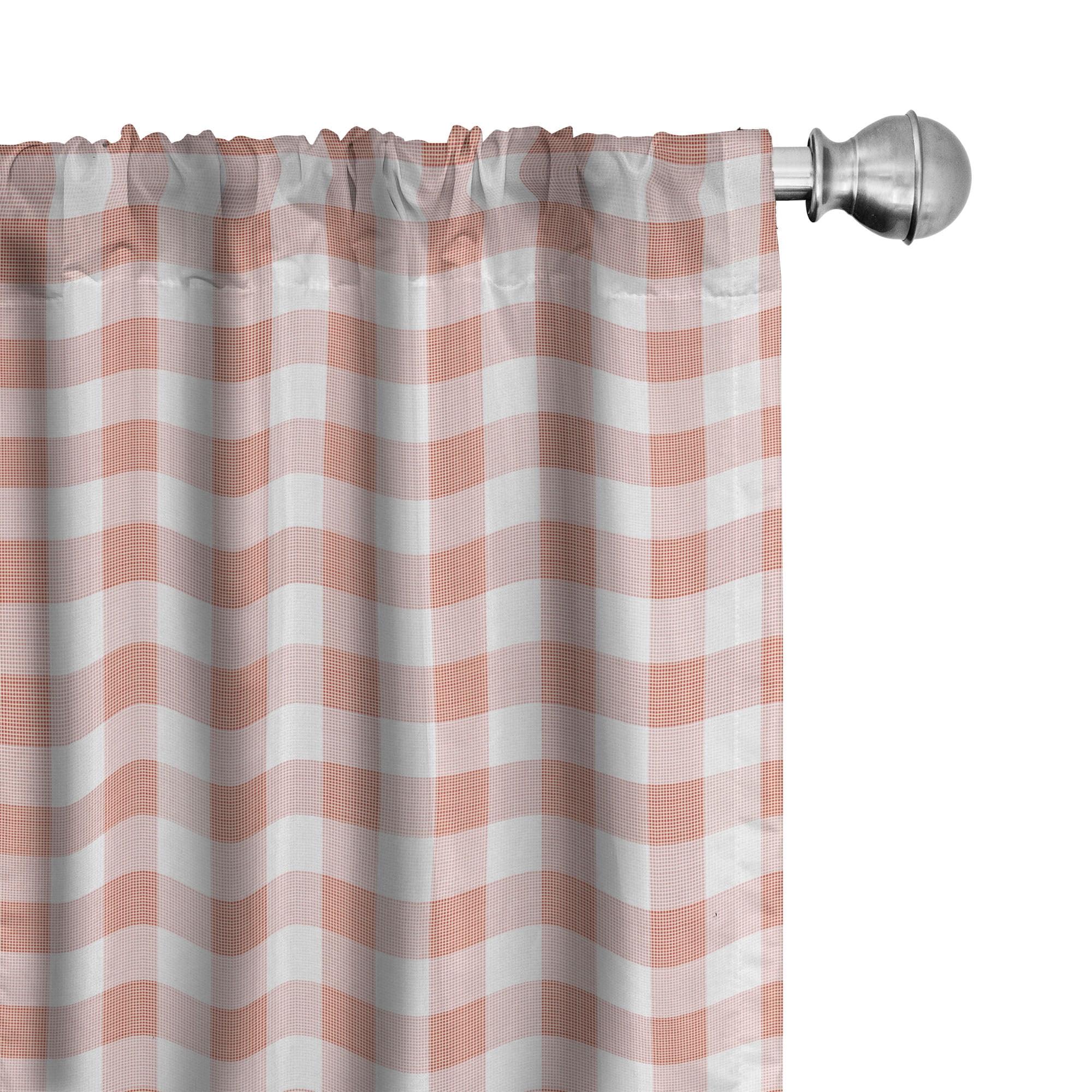 Pale Peach and White Gingham Rod Pocket Curtain Panel Pair