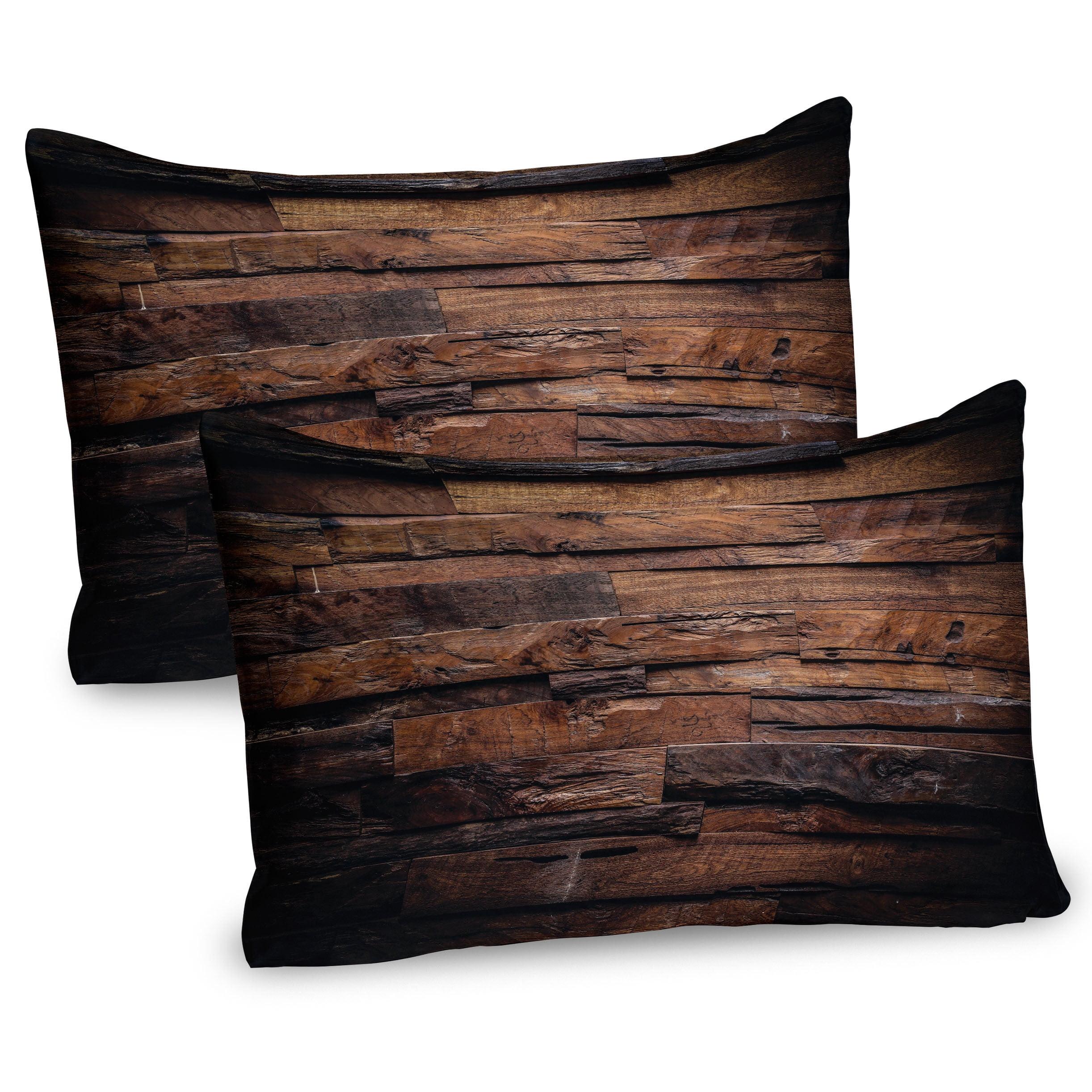 Ambesonne Chocolate Pillow Sham 2 Pack Rough Dark Timber 26"x20" Brown Dark Brown