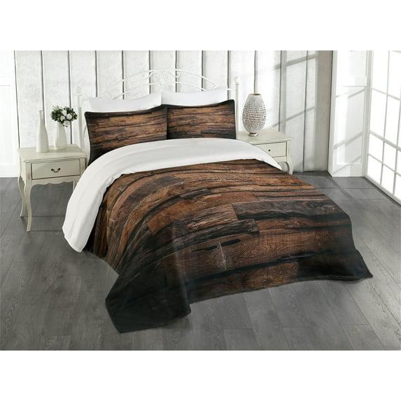 Ambesonne Ambesonne Chocolate Bedspread Set Rough Dark Timber Brown Dark Brown
