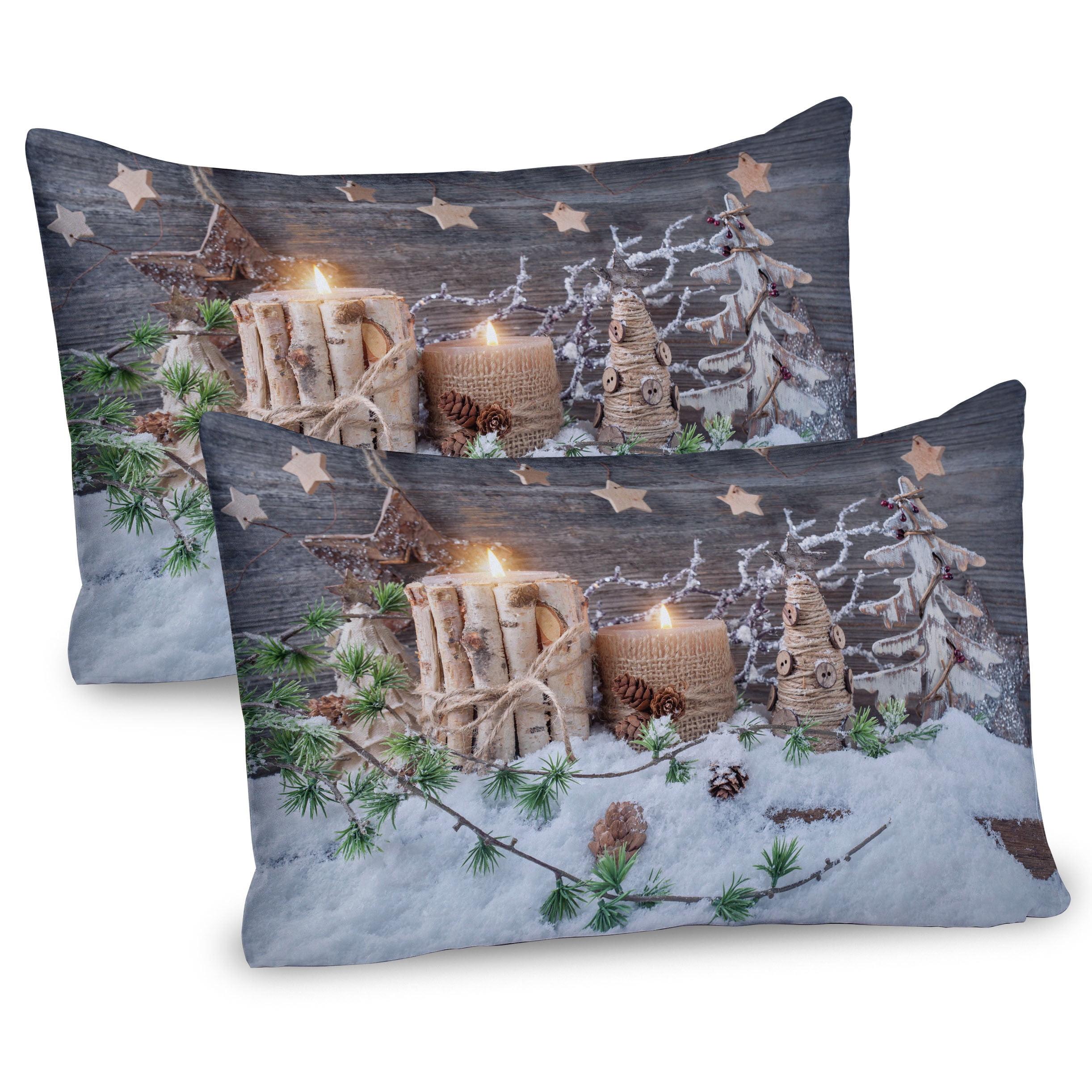 Christmas Candles and Snowman Art Microfiber Pillow Shams