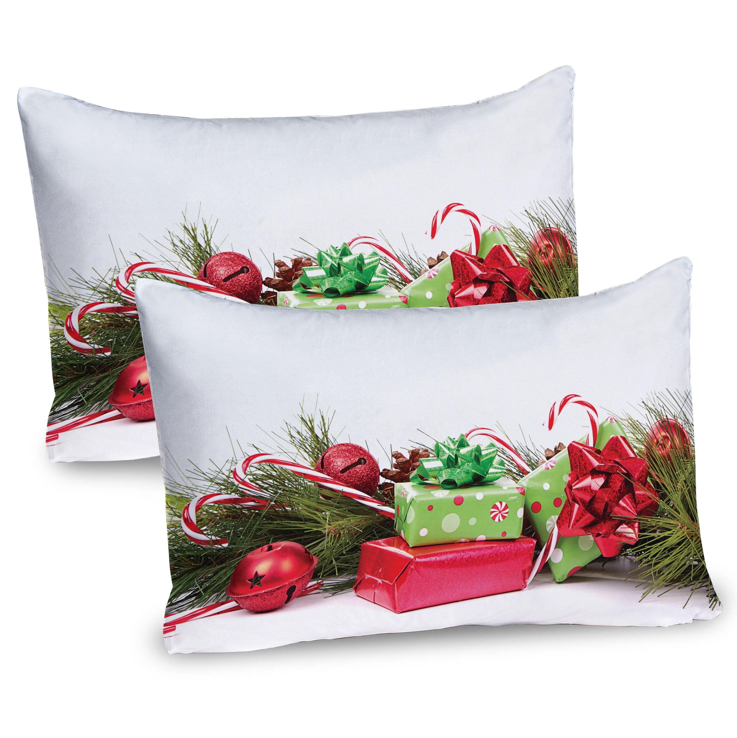 Fern Green and Ruby Christmas Ornament Pillow Shams 36" x 20" Set