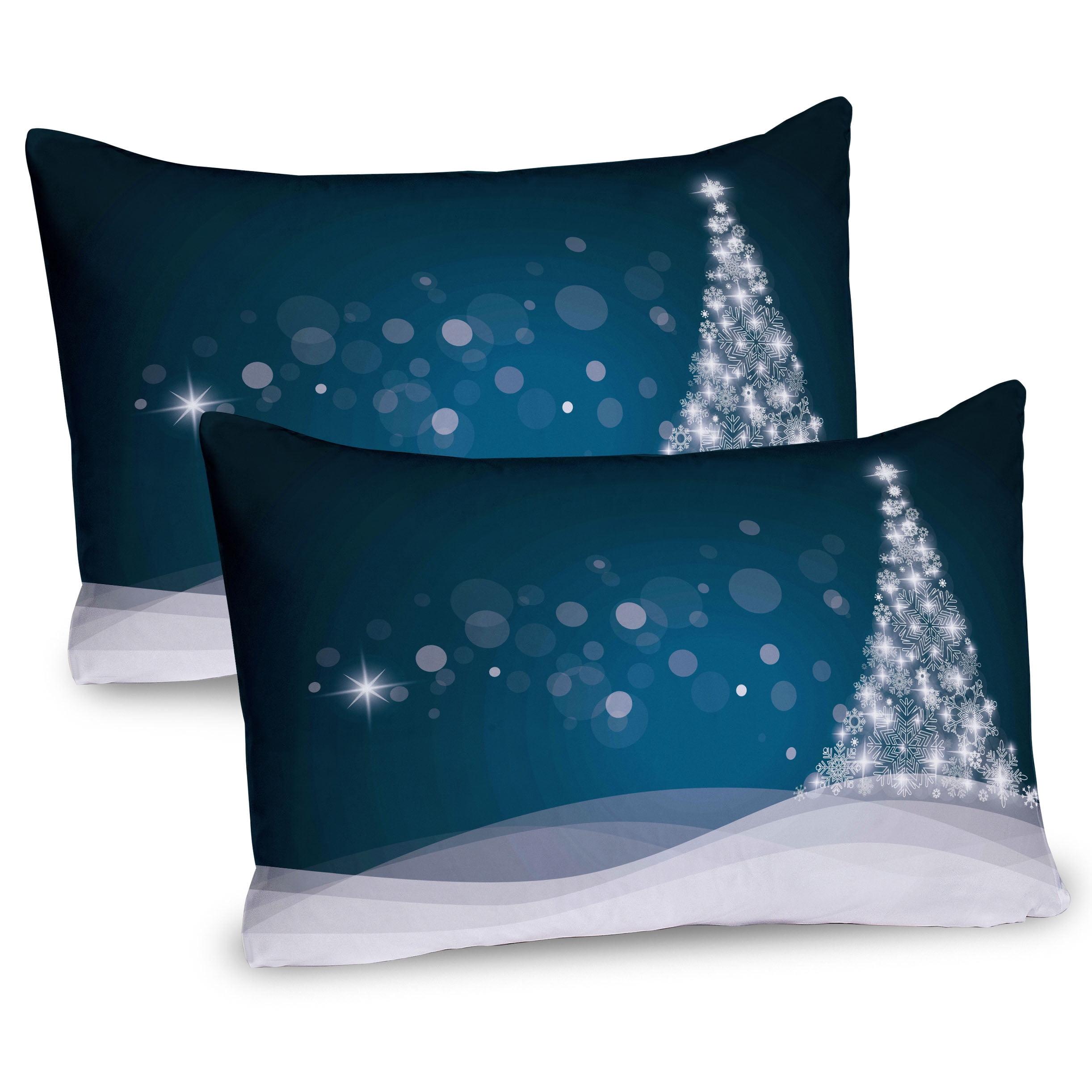 Slate Blue and White Christmas Tree Microfiber Pillow Shams, 2-Pack