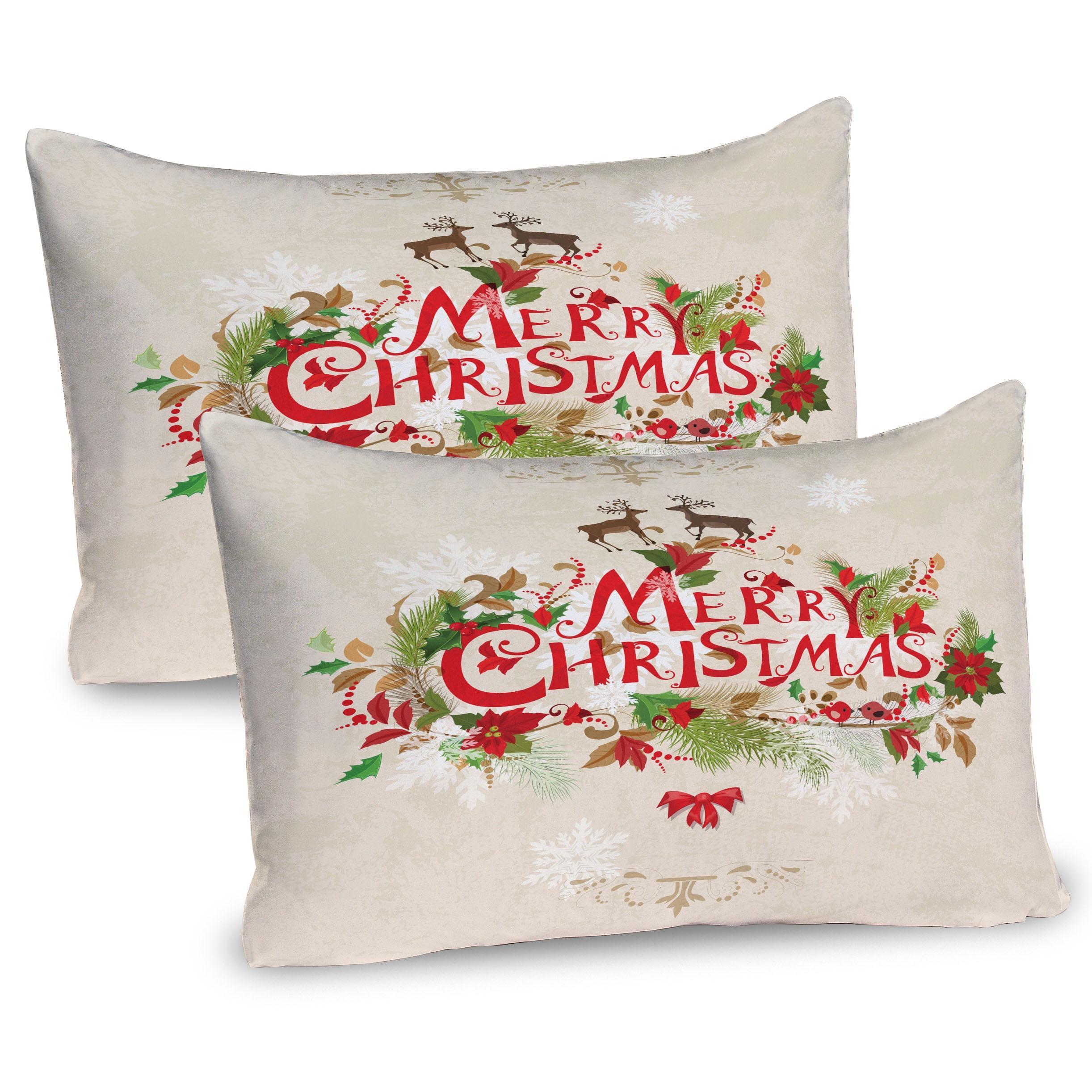 Festive Christmas Floral Pillow Shams 2-Pack in Green and Red