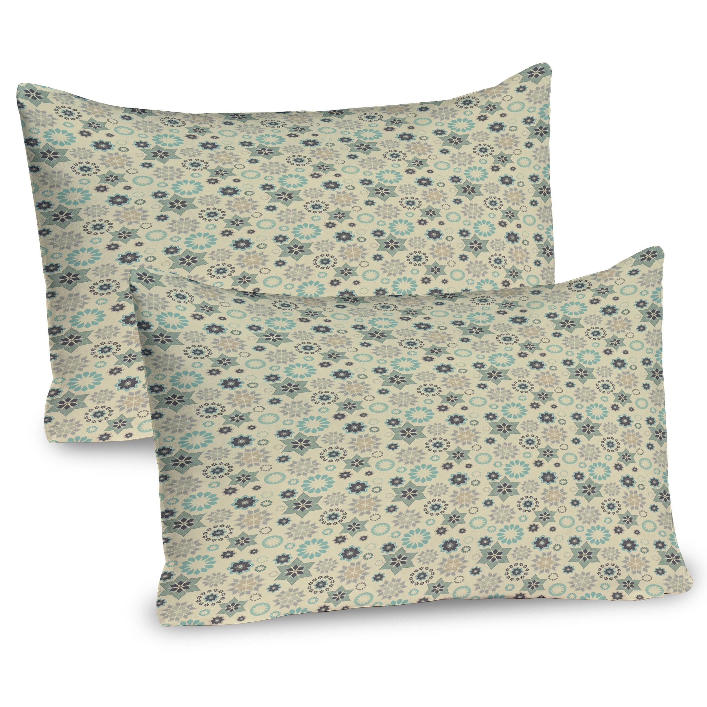 Ambesonne Christmas Pillow Sham 2 Pack Noel Time Inspired Petals Beige Seafoam Grey