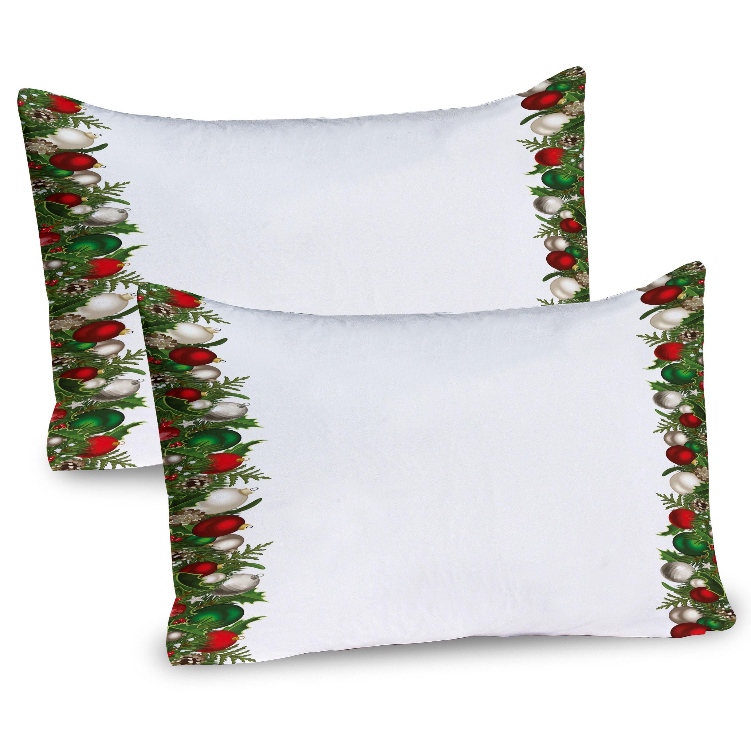 Christmas Pine Berries Dark Green Red Microfiber Pillow Shams