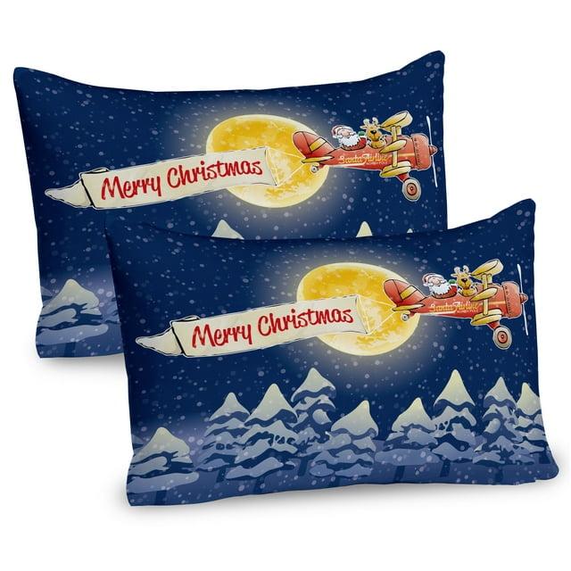 Ambesonne Ambesonne Christmas Pillow Sham 2 Pack Santa Claus Airline Dark Blue Marigold Red